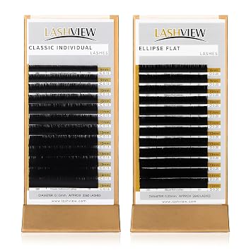 LASHVIEW Eyelash Extensions, Classic Eyelash Extension & Ellipse Flat Eyelash Extension, 0.15 Thickness C Curl 8-15mm Mixed Tray,Natural Semi Permanent Eyelashes,Soft Application-Friendly