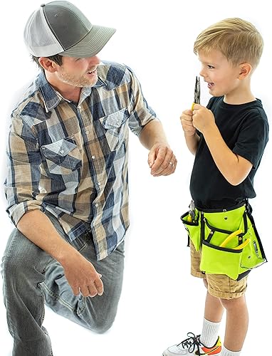 Miniatura 4 de My First Tool Belt Green por DIYjr - Cinturón de herramientas real para niños, delantal de herramientas resistente para niños, construcción de