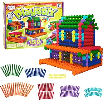POPULAR PLAYTHINGS Playstix Construction Toy Set with Building Sticks for STEM and Classroom Use, for Kids Ages 4 and Up - 150 Piece Kit