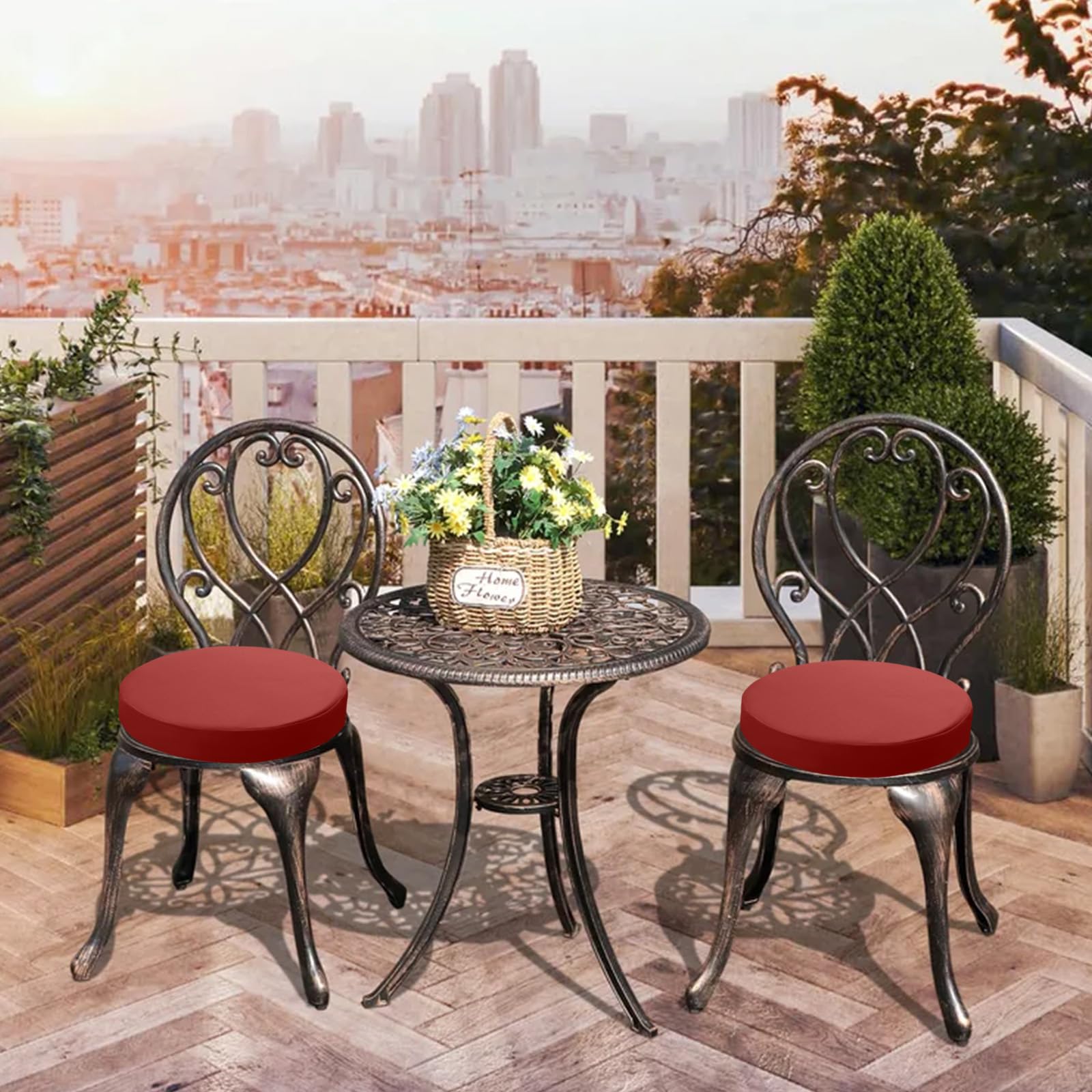 Lot de 2 coussins de chaise d'extérieur ronds imperméables pour extérieur, grand teint, avec rubans, pour meubles de terrasse, 35 x 35 cm, bleu (rouge, 35 x 35 x 7 cm)