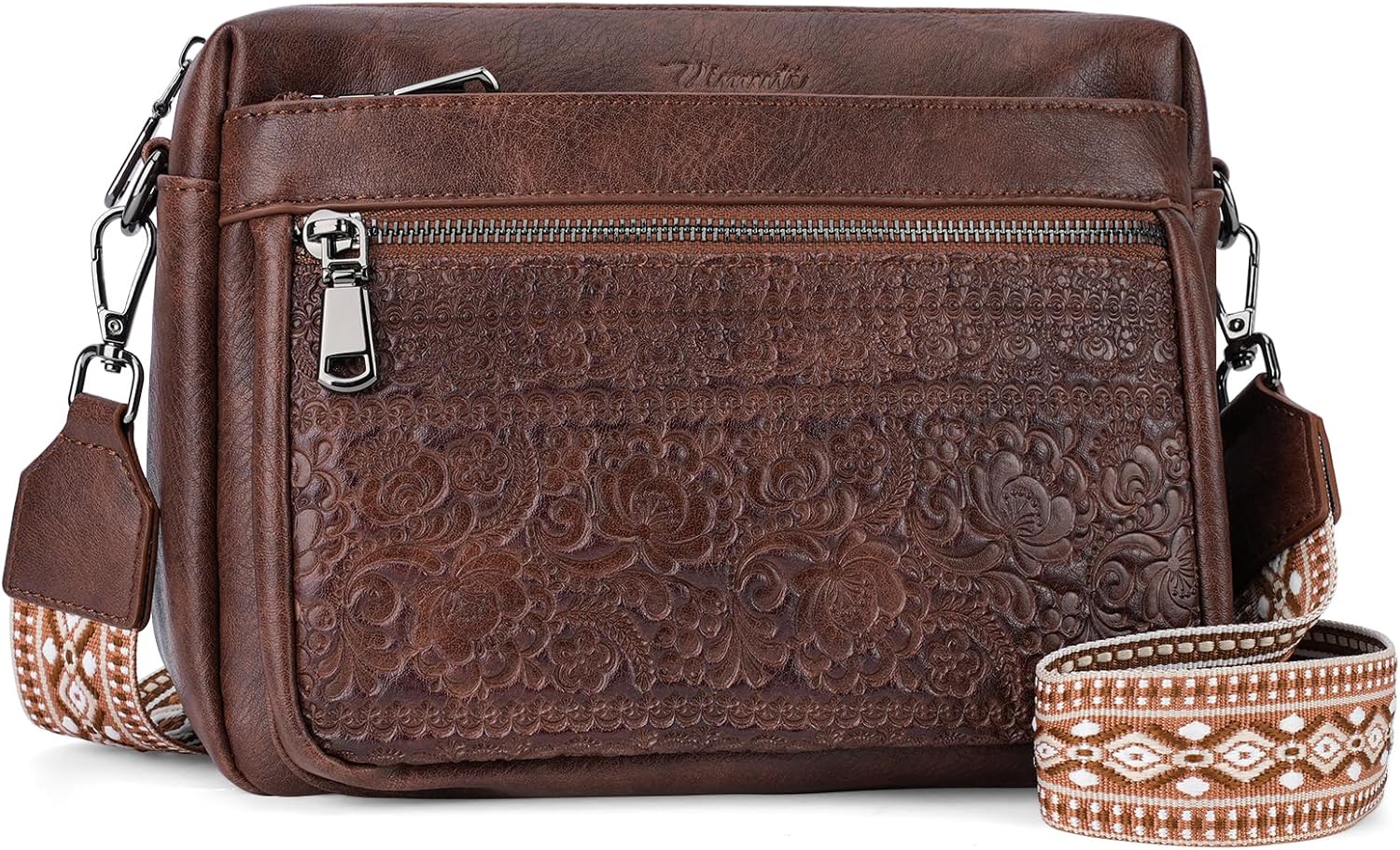 Crossbody Bags for Women Trendy,Vegan Leather Purses Embossed Design,Multi Pocket Lightweight Shoulder Handbag