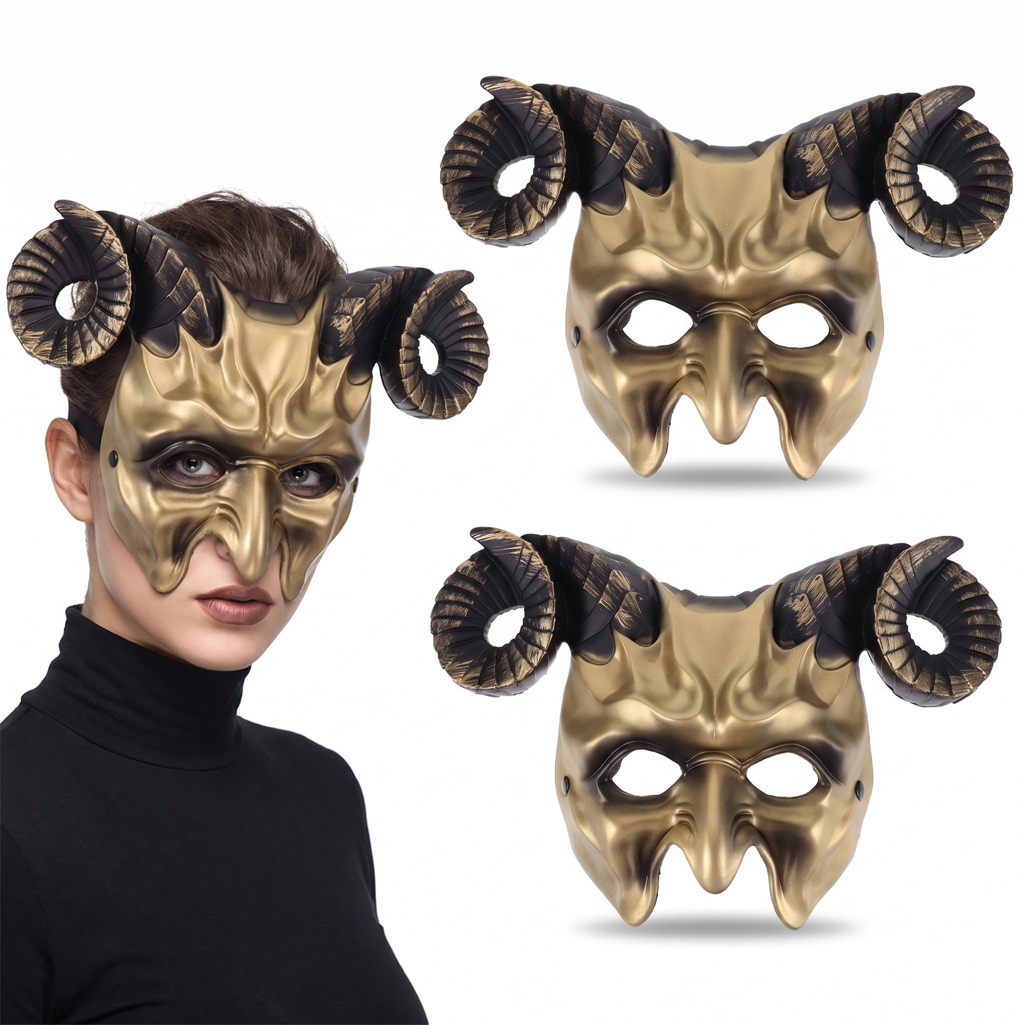 Milisten 2Pcs Gold Horn Mask Adults Half Face Animal Masquerade Fancy Dress