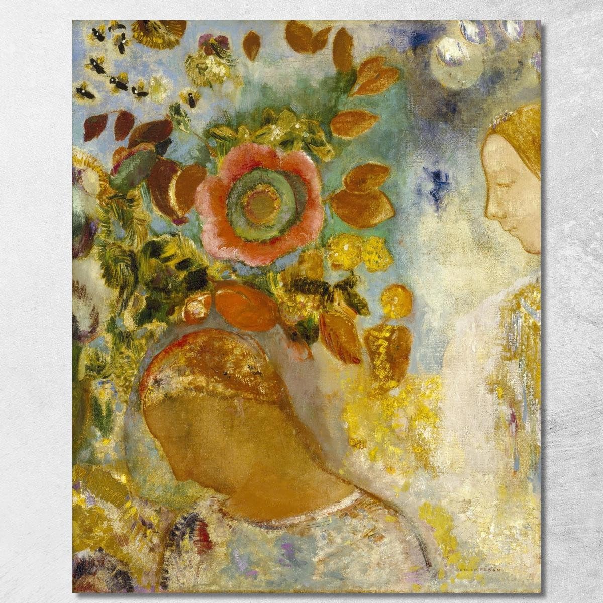 Tableau Odilon Redon Deux jeunes filles parmi les fleurs encadré 100x80