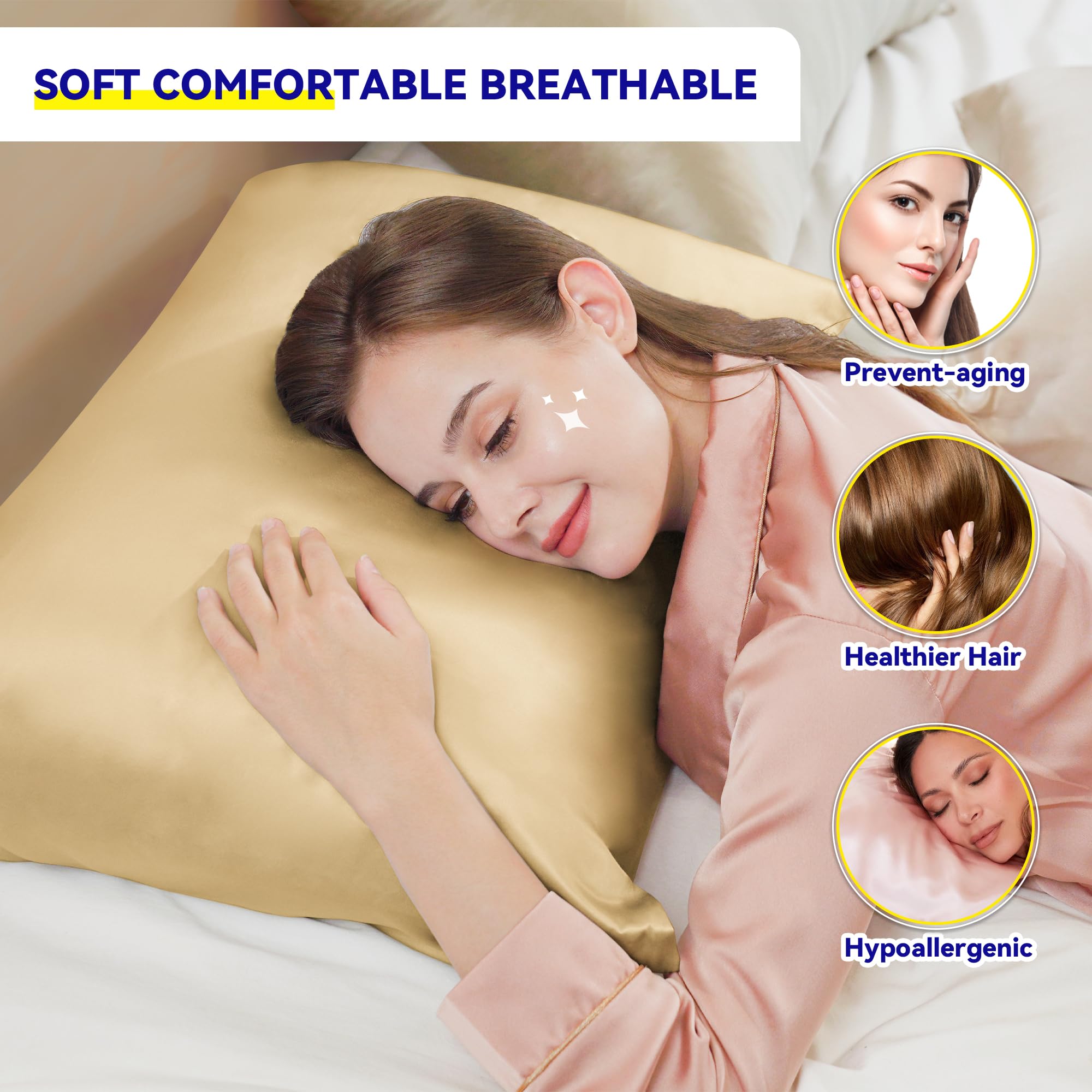 Jaciu Federa 100% seta, per capelli e pelle, federa in seta di gelso su entrambi i lati 21 Momme 600 fili morbidi e traspiranti （Champagne, 51x76cm, 1 pezzo）