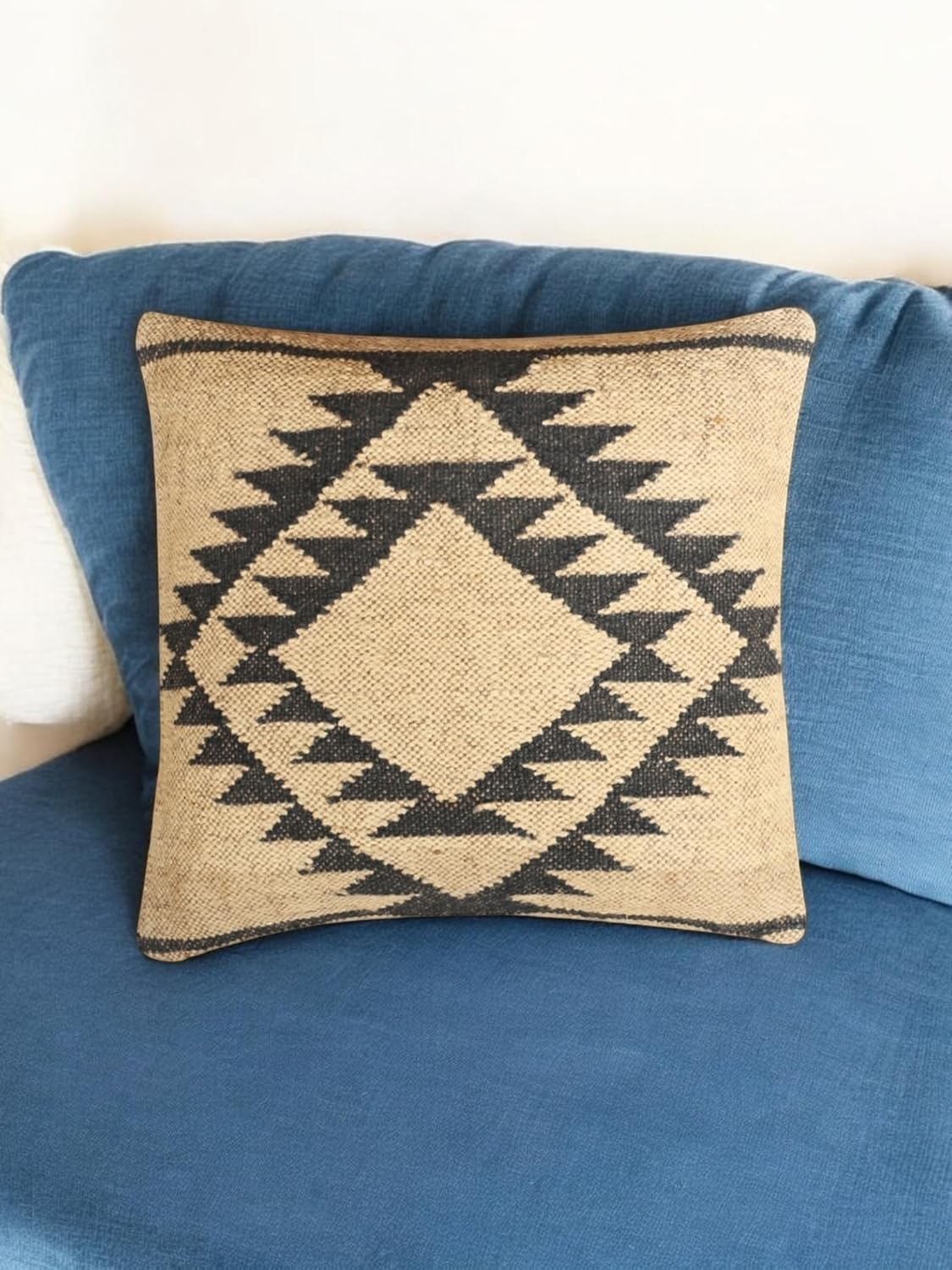 Kilim Pillow Cover Set of 4, 18 x 18 inches Wool Jute Cushion Cover, Handwoven Boho Vintage Decorative Throw Pilllow Case for Living Room & Bedrooms (D2-Set of-4)