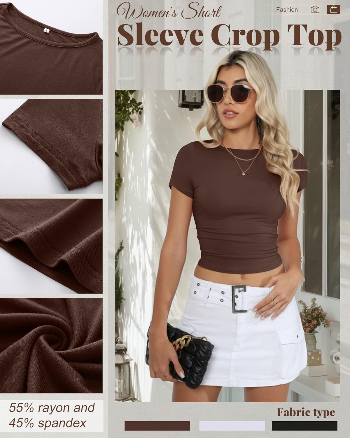 Riyiper 3 Pcs Women's Short Sleeve Crop Tops, Boat Neck Slim Fitted Cropped Shirts Workout Basic Tops - Image 4