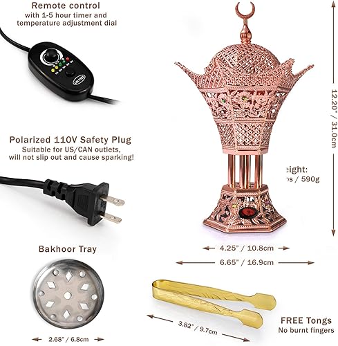 Miniatura 2 de AM Quemador de incienso eléctrico regulador, temperatura ajustable y temporizador, quemador de Oud para Bakhoor, incienso, resina y aceites