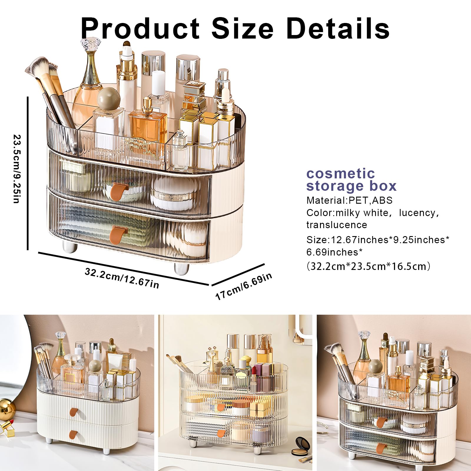 DASITON Organizer Trucchi con Cassetti, Porta Pennelli Make Up Impilabili Make Up Organizer per Cosmetici, Porta Trucchi Organizer da Bagno, Organizzatore Trucchi Rossetto Gioielli (Trasparente-Crema)