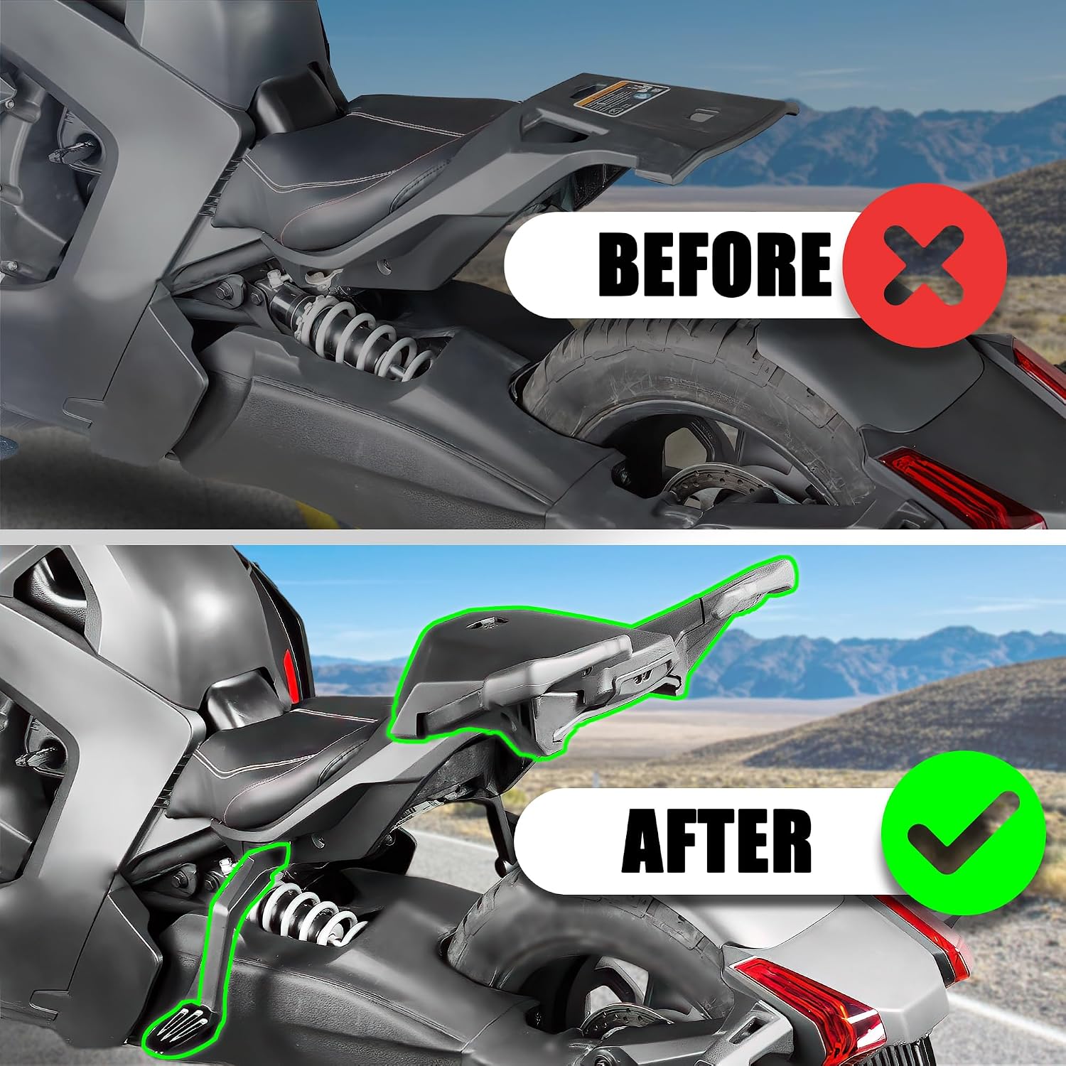 Rear Passenger Seat with Passenger Foot Pegs Heavy Duty 2-Up Rear Seat and Foot Pedals for Can-Am Ryker 600 900 Sport Rally Edition Accessories (MAX Mount 219400800 Required)