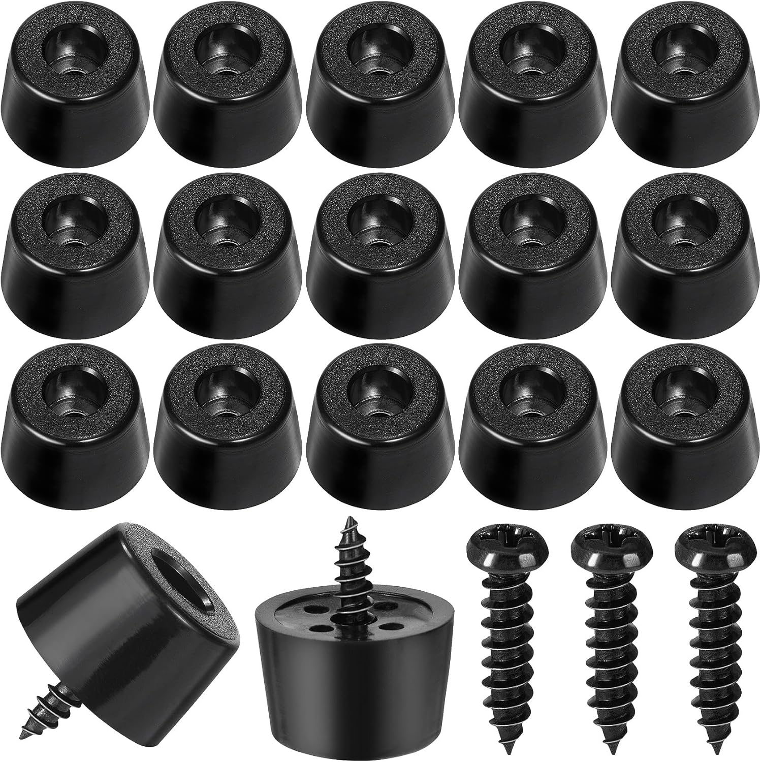 20Pcs 0.7” x 0.51” Black Rubber Feet for Cutting Board with 20Pcs Stainless Steel Screws Washers Non Slip Round Rubber Bumper Feet for Furniture Electronics Kitchen Appliances