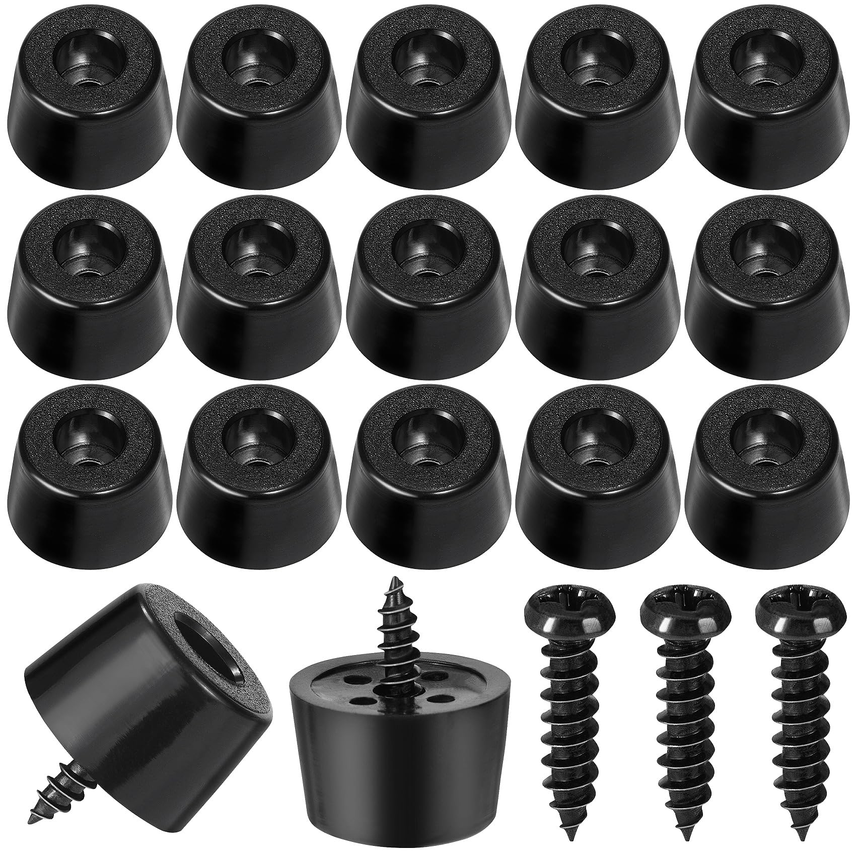 20Pcs 0.7” x 0.51” Black Rubber Feet for Cutting Board with 20Pcs Stainless Steel Screws Washers Non Slip Round Rubber Bumper Feet for Furniture Electronics Kitchen Appliances