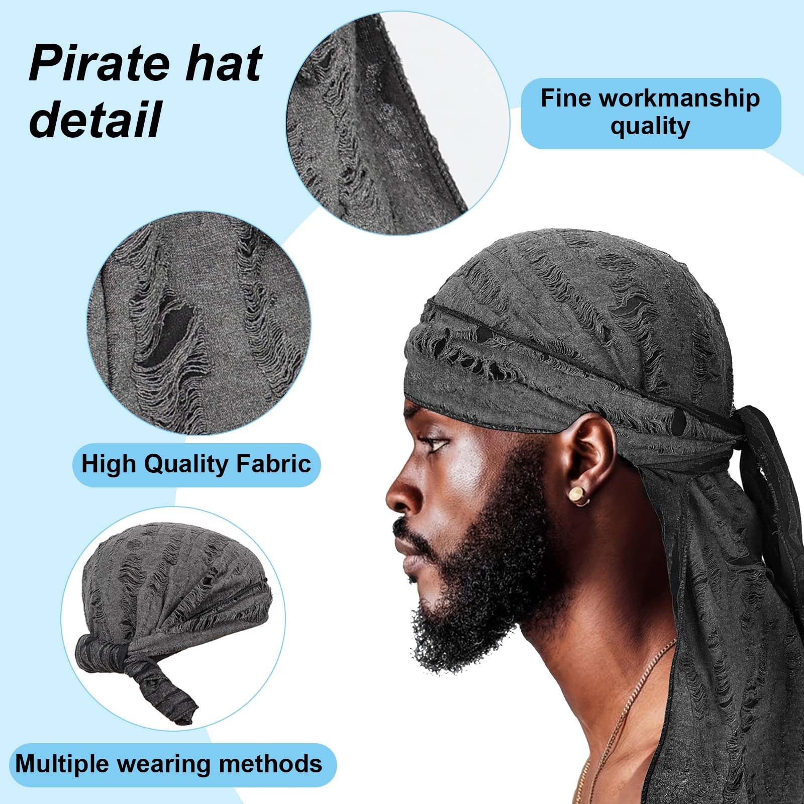 2 Piezas Bandana, Gorro Bandanas Piratas, Durag Sombreros, Elástica, Transpirable, Pañuelos Cabeza para Hombres y Mujeres Decoración Diaria de Hip-Hop