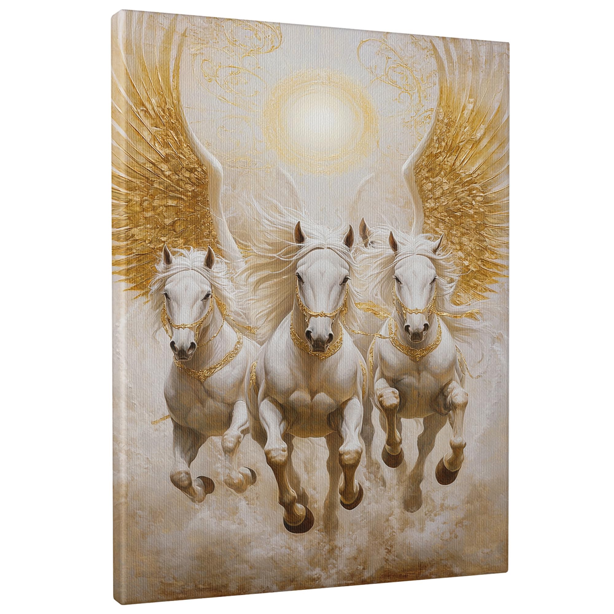 Majestic Winged Horse Canvas Wall Art, White Gold Pegasus Artwork, Fantasy Wall Decor for Living Room, Bedroom, Office, Unframed 8x12 Inch
