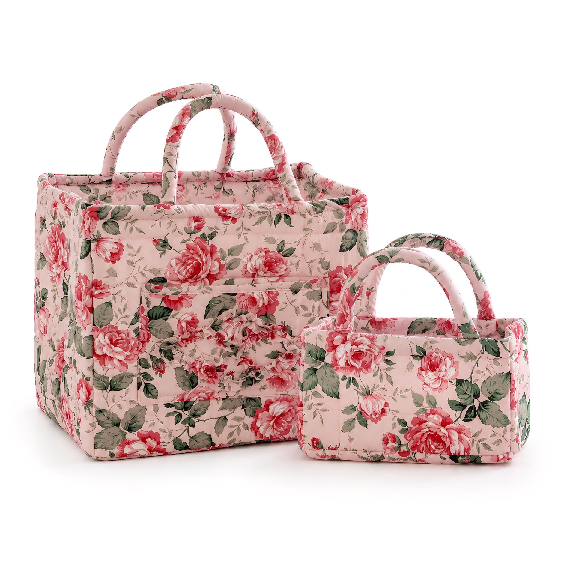 Set of 2 Floral Storage Basket with Handles Cute Sewing Baskets — image 1