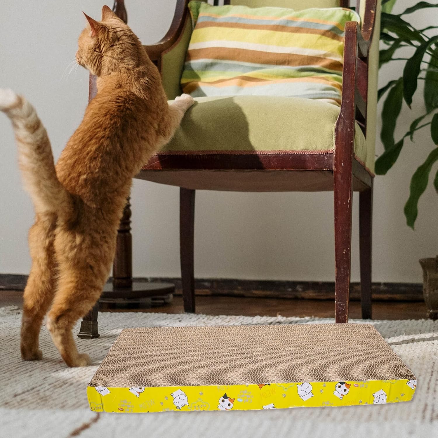 review Housoutil Cat Scratching Pad Cardboard Reversible Cat Scratcher Large Corrugated Paper Sofa Bed Cat Post Floor Kitten Scratcher Cat Claw Grinding Board Toy for Cat Kitten