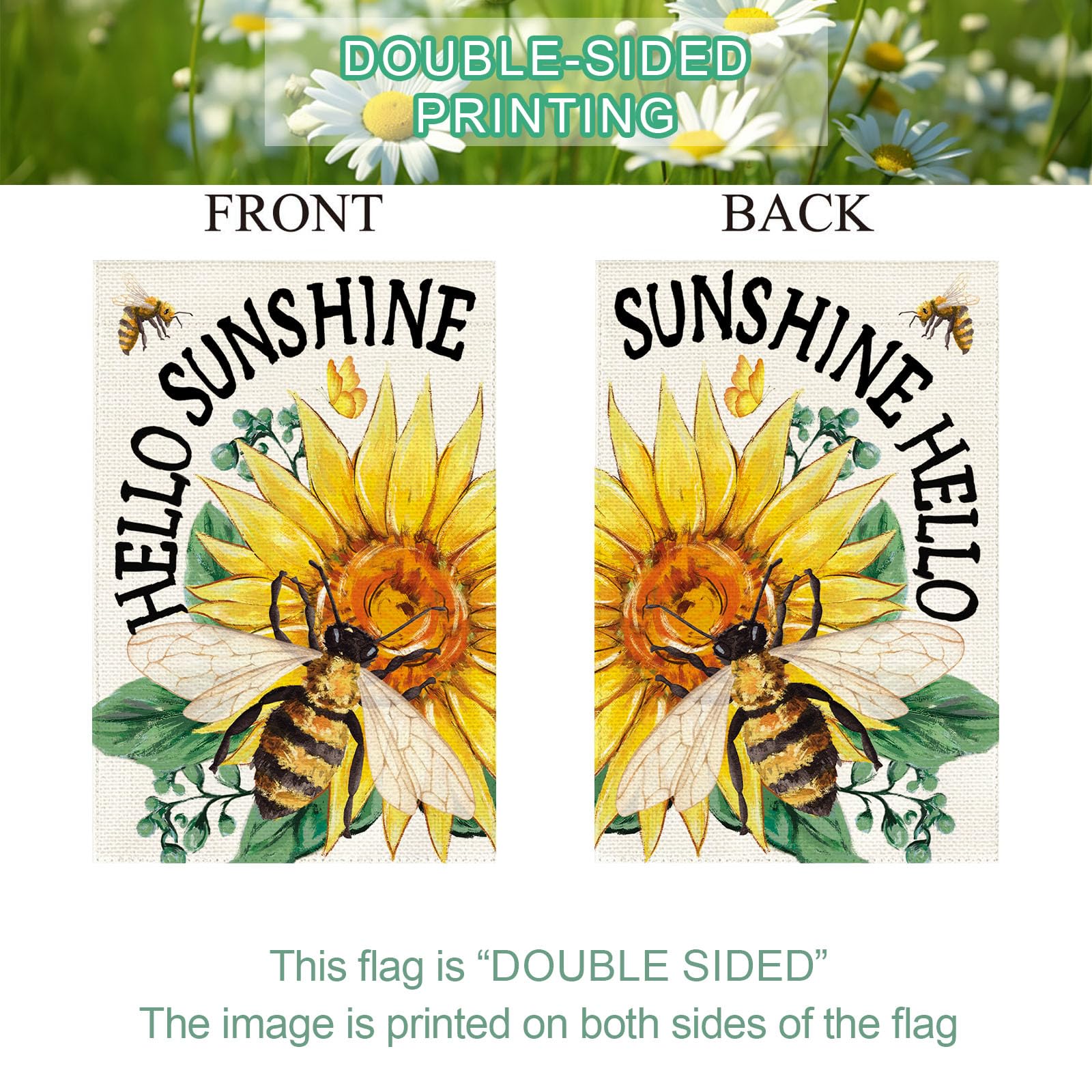 FUYUCHEN Gartenflagge „Hello Sunshine“ – Doppelseitig, Sonnenblumen-Motiv, 30,5 X 45,7 Cm Aus Jute