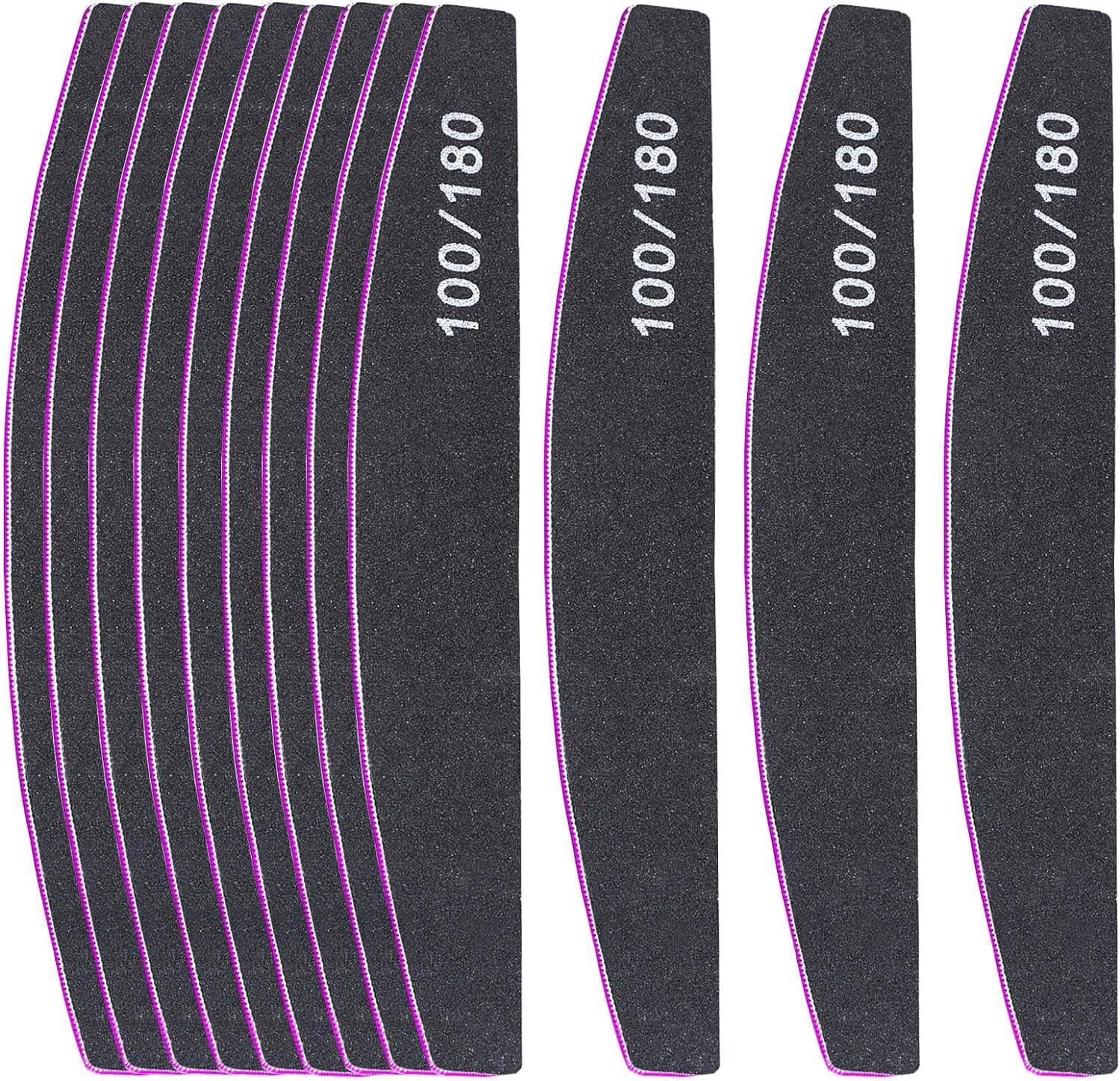 Professional Nail Files,12PCS 100/180 Grit Double-Sided Emery Board Nail File Set, Washable Nail Files Tools for Manicure