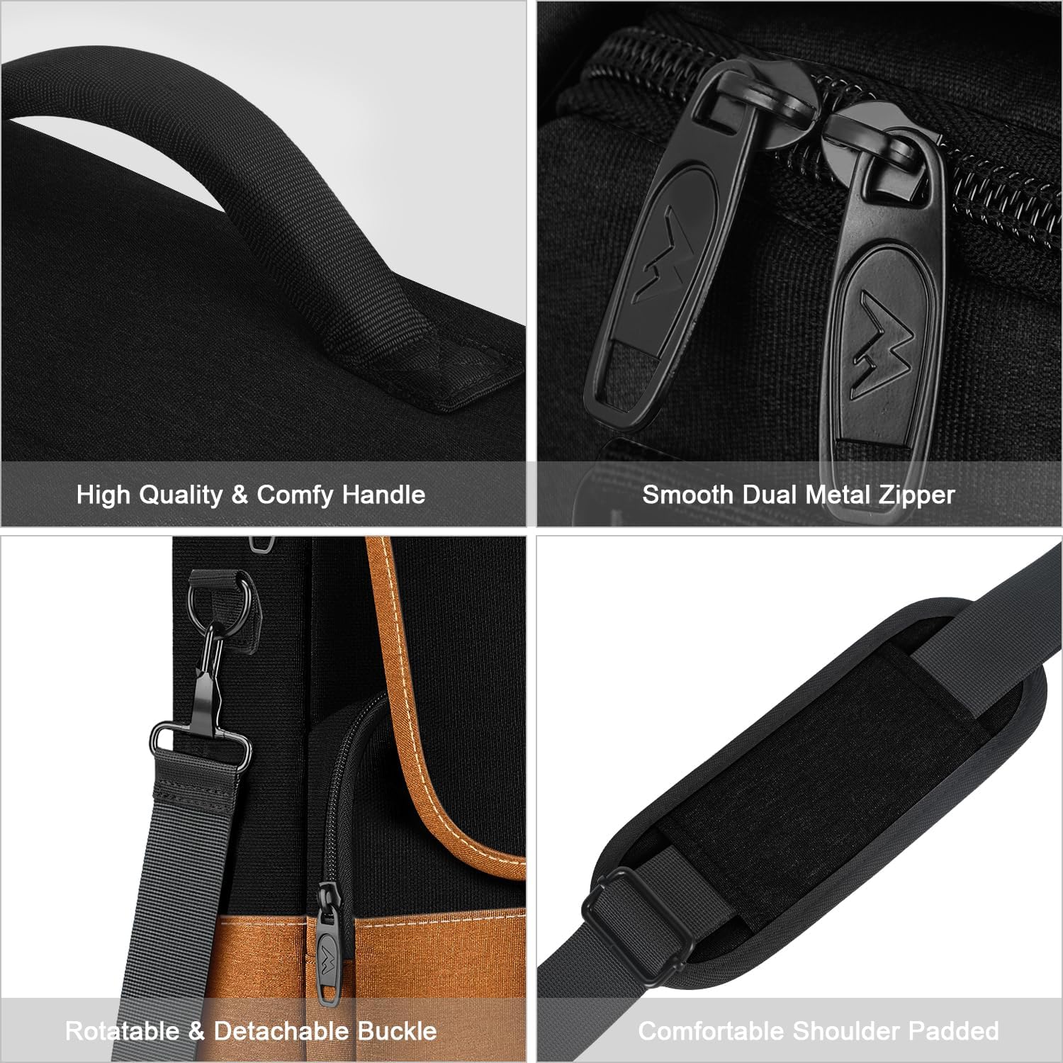 MATEIN 15.6 inch Messenger Bag for School, Briefcase Lightweight Men's Laptop Bag with Adjustable Shoulder Strap, Water Resistant Crossbody Satchel Computer Case for College Work, Black & Brown - Image 5