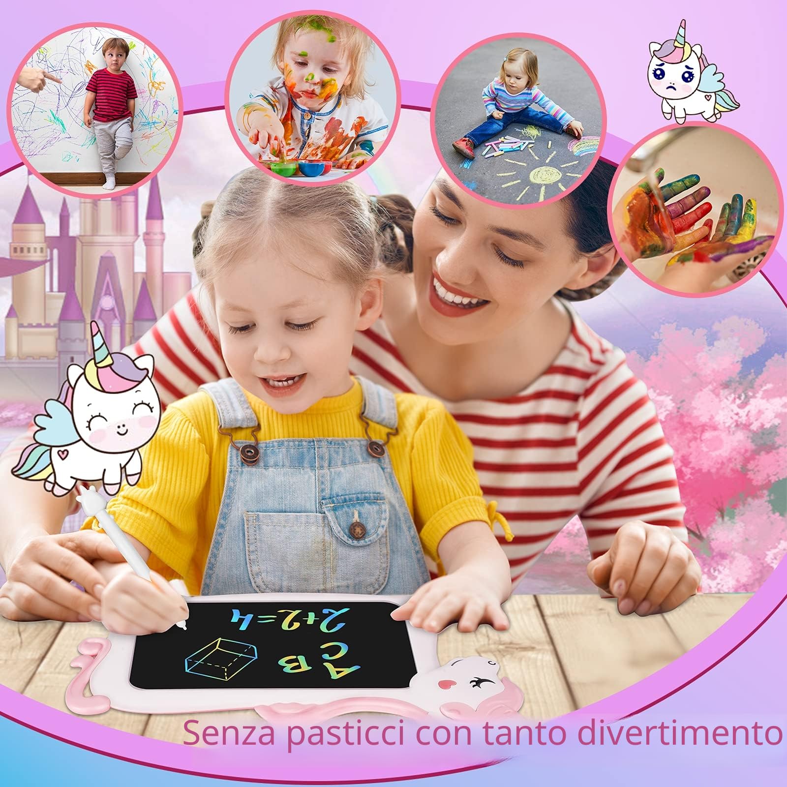 Unicorno Bambina Regalo Tavoletta Grafica - LCD Lavagna per Bambini 10 Pollice, Idee Regalo Bambina Giochi Bambini 3 4 5 6 7 + Anno Lavagnetta Tablet per Disegnare Gioco Giocattoli Idee Regali Natale