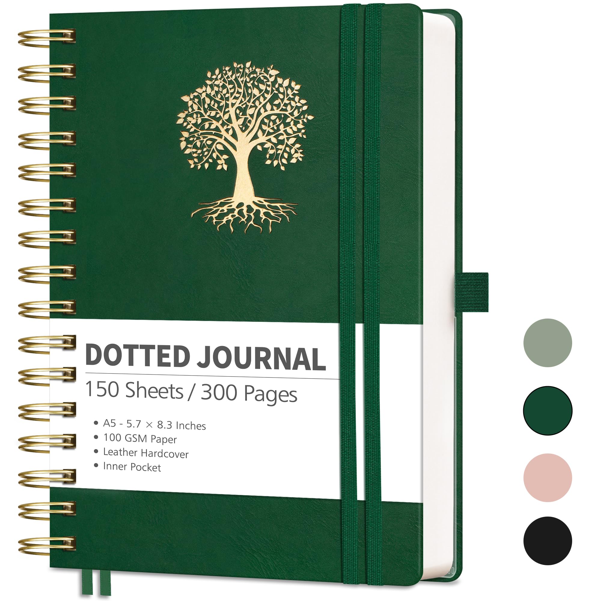 Carnet de notes à spirale A5 avec 300 pages à pointillés pour suivi et journal