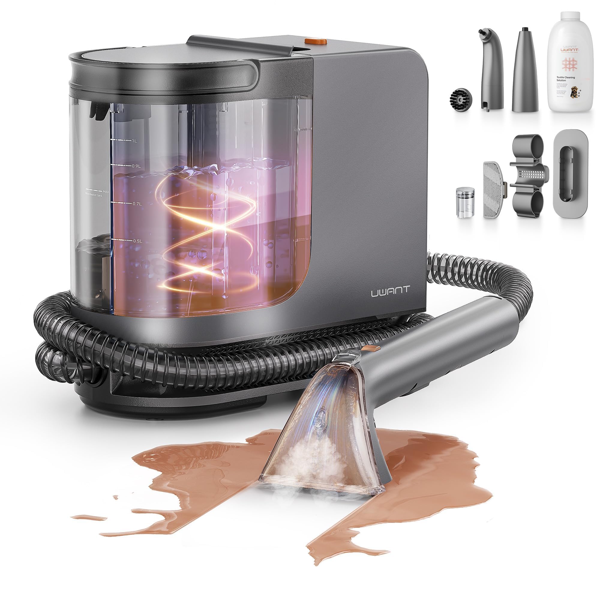 Uwant B400 Teppichreinigungsmaschine mit Dampf- und Heizsystem 18kPa Leistungsstarker Polsterdampfreiniger mit exklusiven Werkzeugen und Reinigungslösung Teppichreiniger Fleckenreiniger für Haustiere
