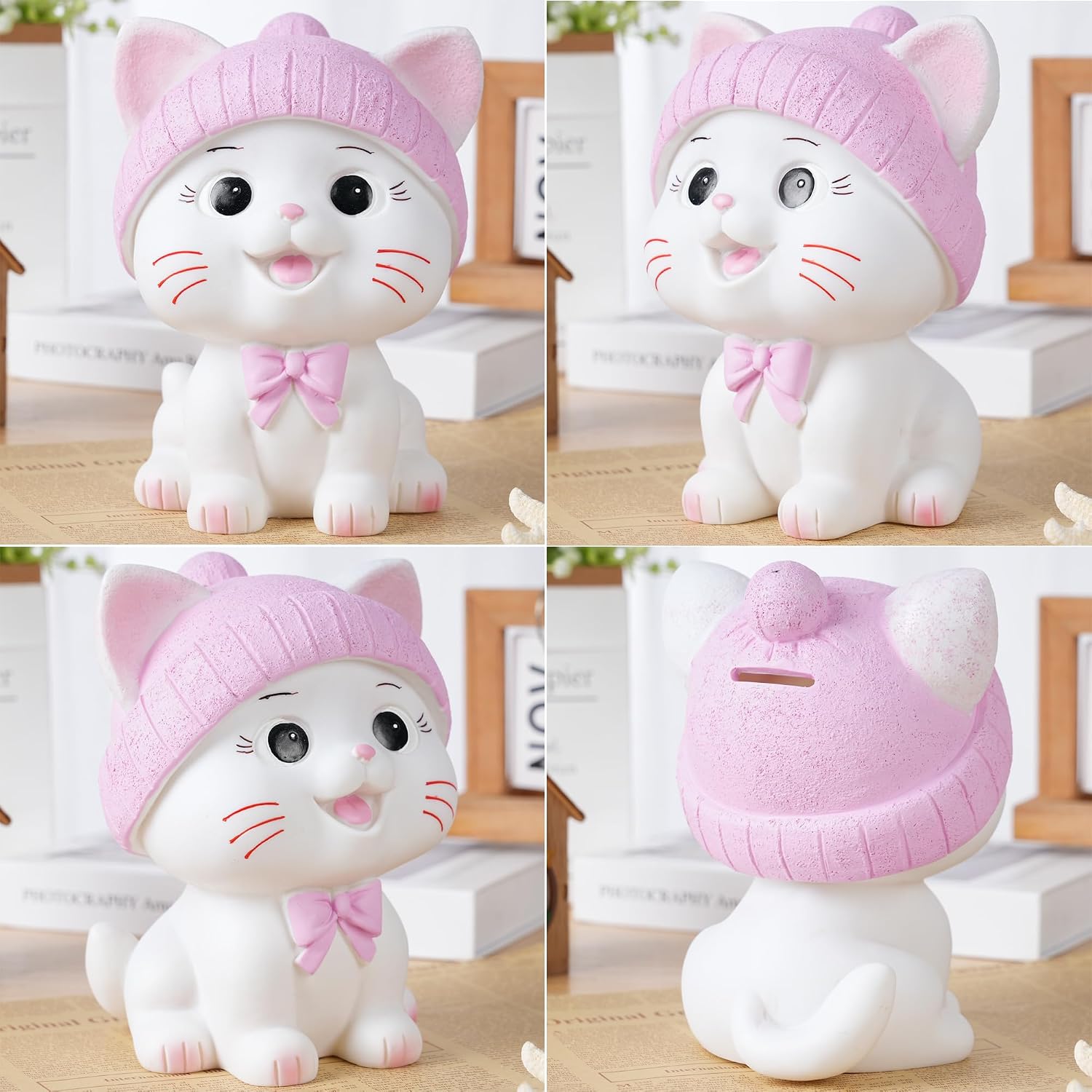 H&W Lovely Cat Piggy Bank with Wool Hat, Cute Kitty Coin Bank,Unbreakable Money Bank, First Money Box,Best Birthday Gift (Purple)