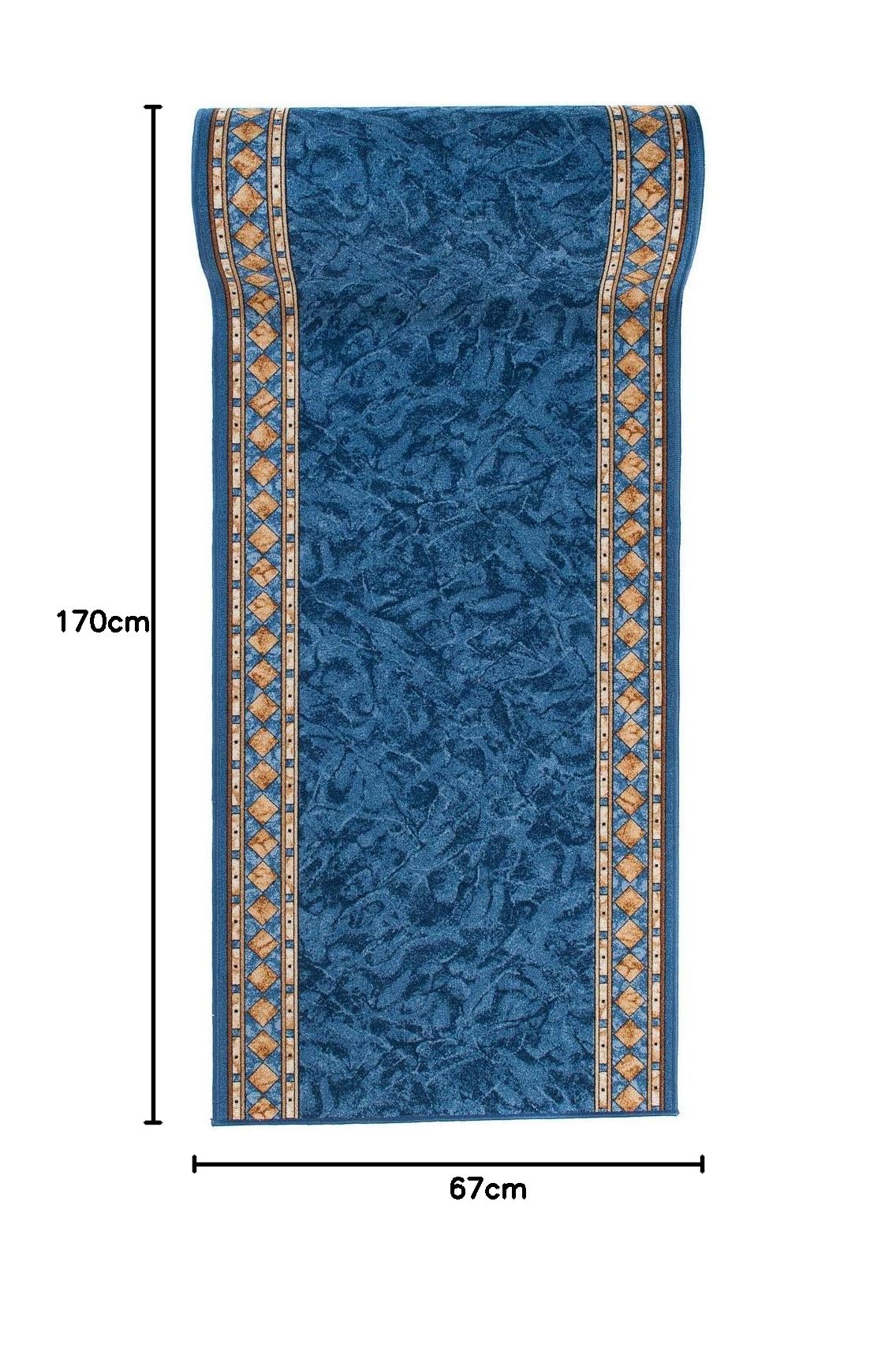 TAPISO Anti Rutsch Teppich Läufer rutschfest Brücke Meterware Blau Gelb Ornament Design Meliert Flur Küche Wohnzimmer 67 x 170 cm – Ansicht 2