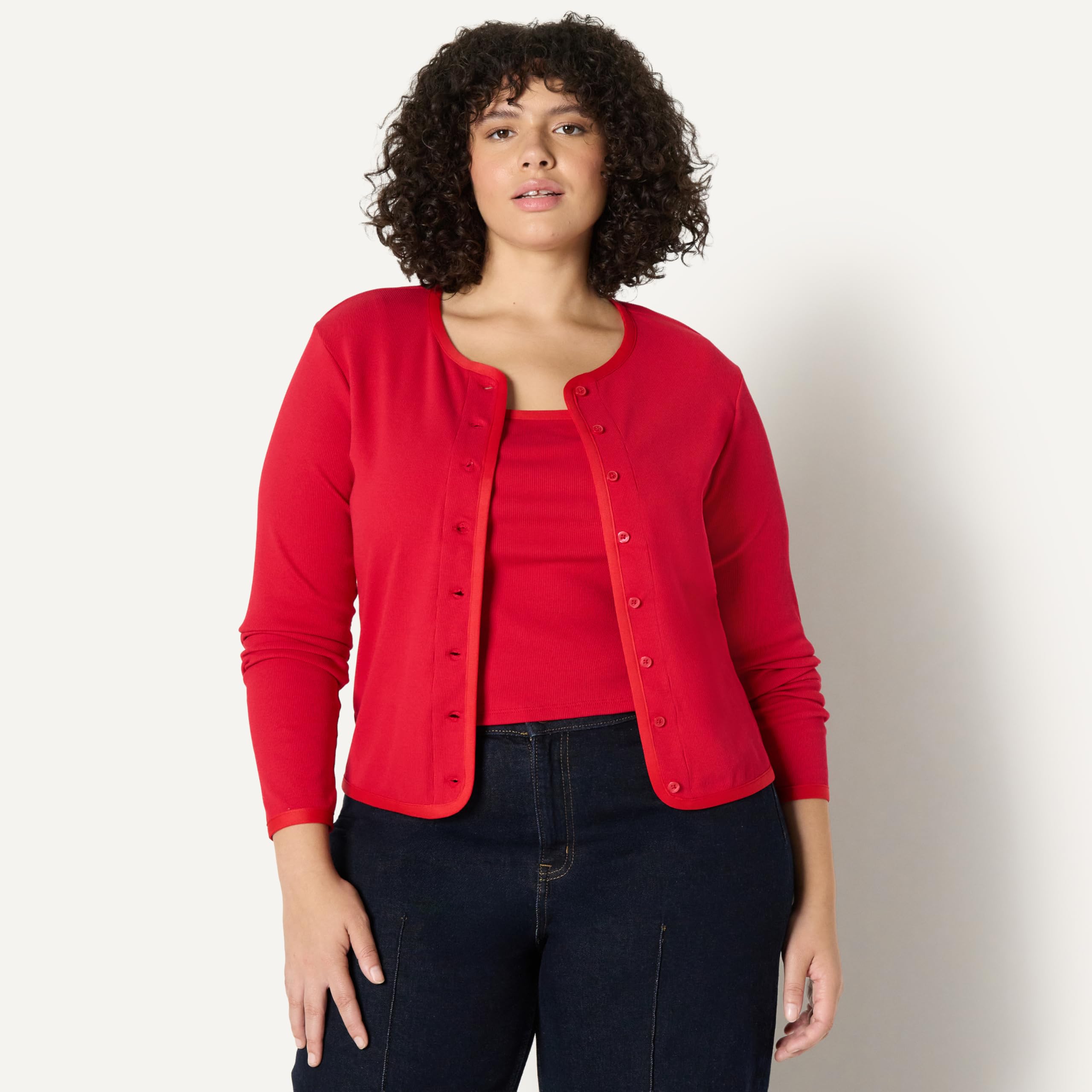 Amazon Essentials Ensemble Cardigan Côtelé à Coupe Ajustée et Caraco avec Bretelles Amovibles Femme