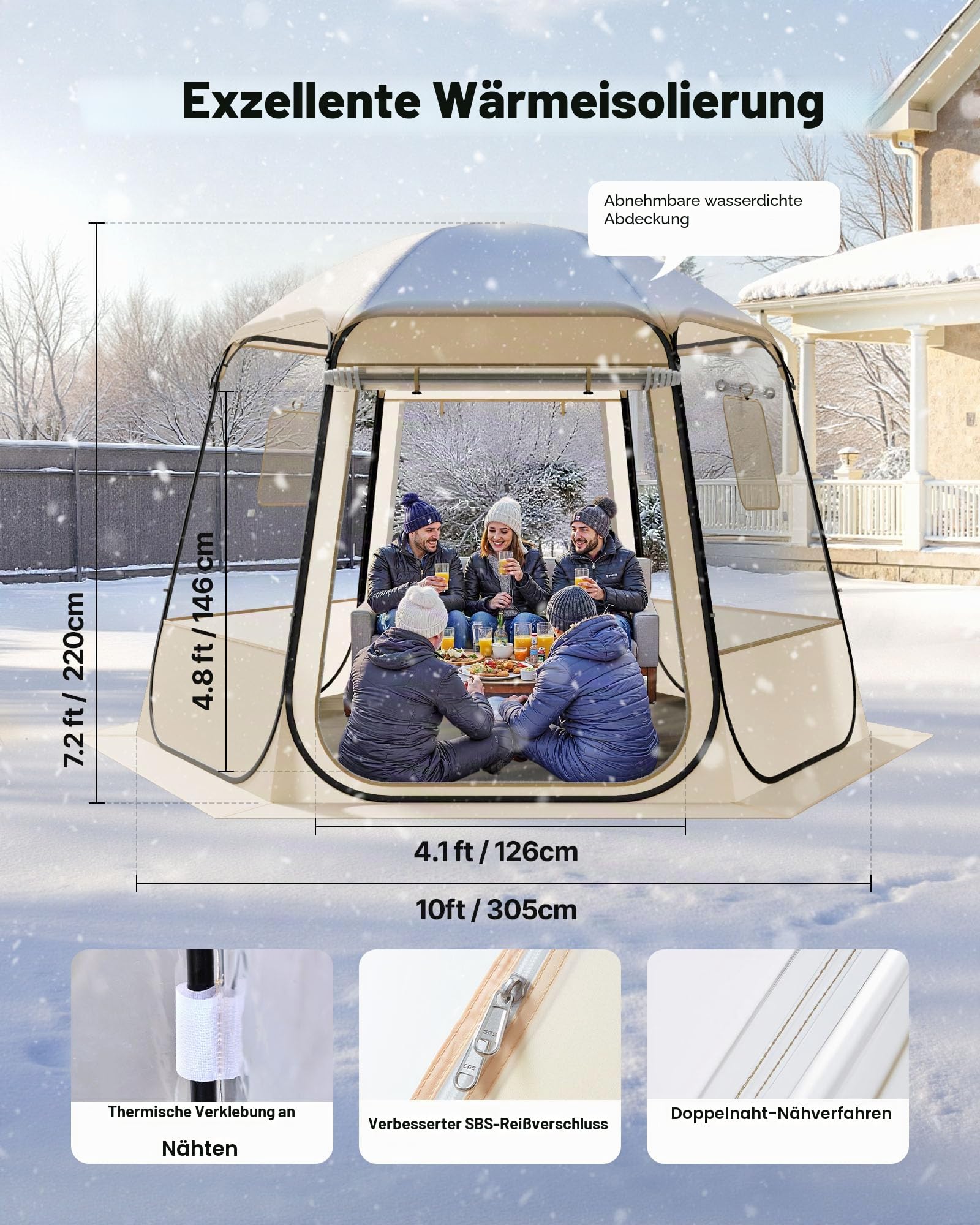 VEVOR Pop-up-Bubble-Zelt, 305 x 275 x 220 cm, transparentes Campingzelt, Garten-Kuppel-Iglu-Zelt mit Fenstern, Sportzelt, 540°-Panoramablick, für 4–8 Personen, Terrasse, Hinterhof