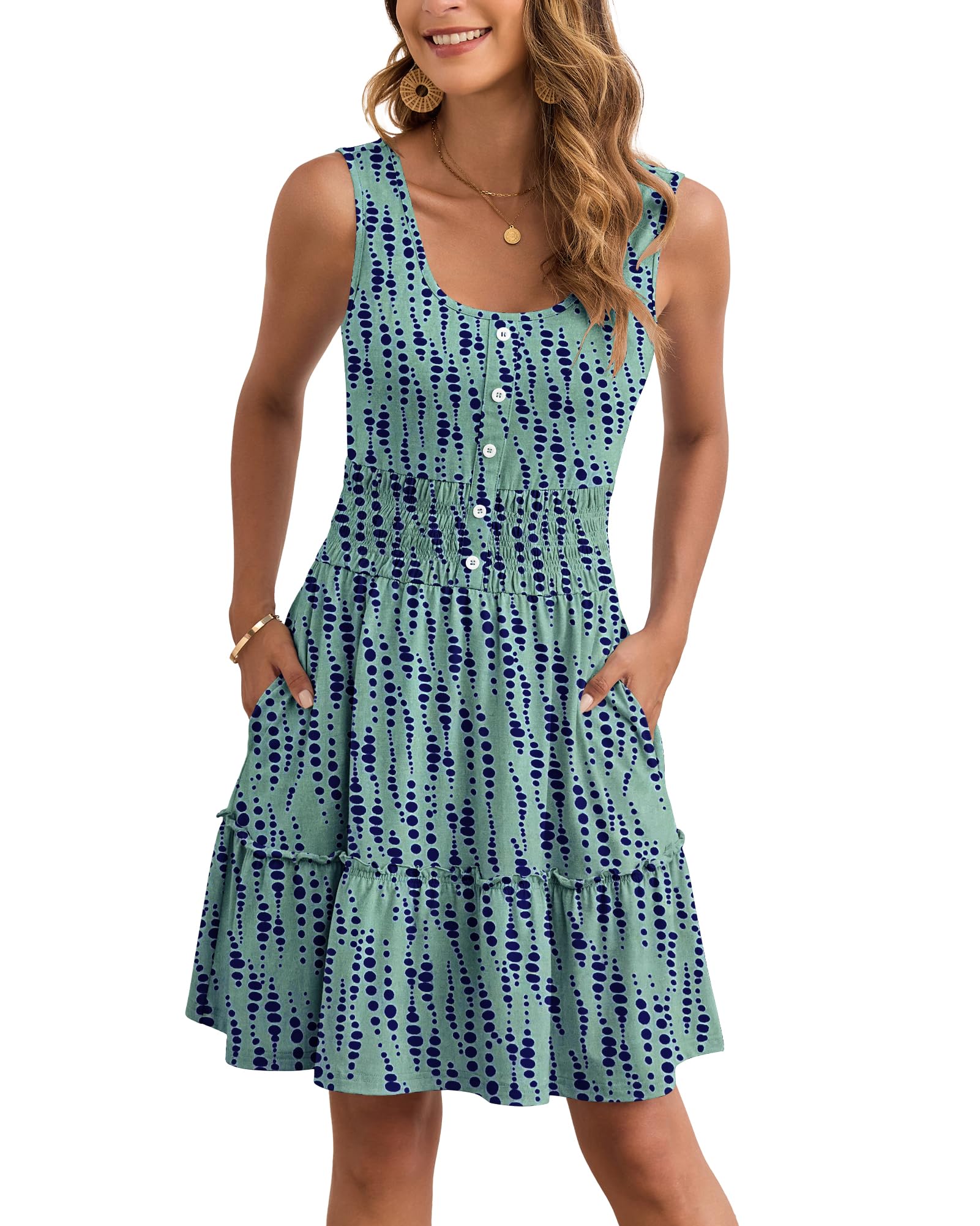 AUSELILY Women Summer Dress Sleeveless Tank Button Down Dresses