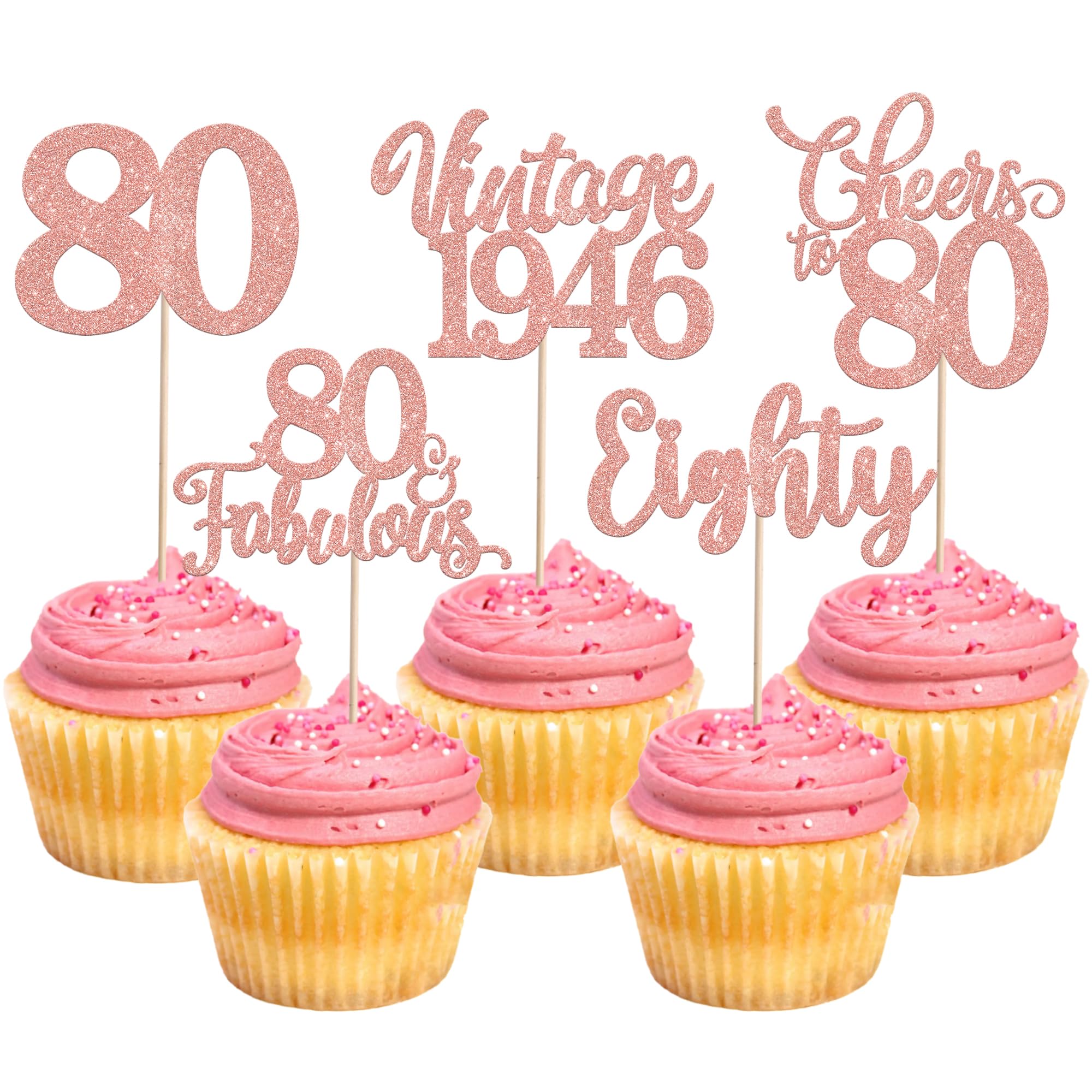 SYKYCTCY 30 Pack Happy 80th Birthday Cupcake Toppers Glitter Eighty 80 Fabulous Vintage 1946 Cupcake Picks for 80th Birthday Anniversary Retirement Party Cake Decorations Supplies โ image 1