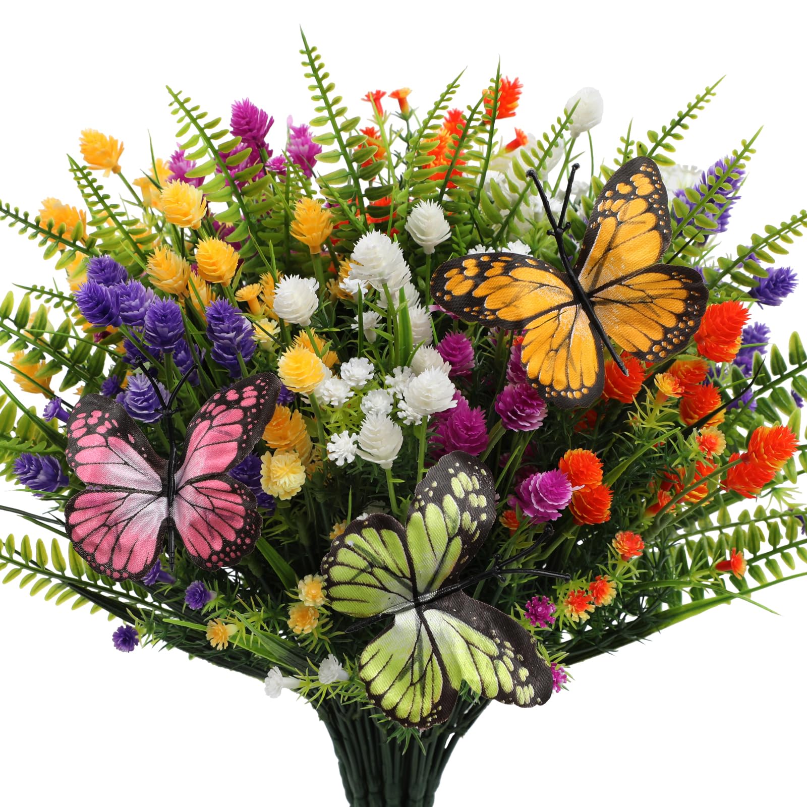 LHWANN 12 Bundles Artificial Plants Flowers False Boston Ferns Shrubs Suitable for Outdoor Gardens Windows Doors Corridors Indoor Flowerpots