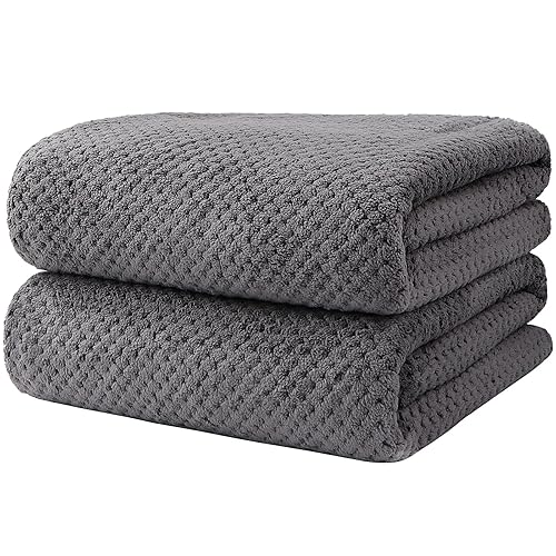 HOMEXCEL Bath Towel Set Pack of 2, (27 x 54 Inches) Microfiber Ultra Soft Highly Absorbent Bath Towel, Lightweight and Quick Drying Towels for Body, Sport, Yoga, SPA, Fitness, Grey - Grey - 2 Pack Bath Towels