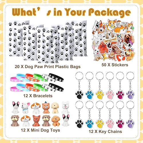 Miniatura 3 de El juego de 106 piezas de recuerdos de fiesta de pata de perro y suministros incluye 20 bolsas de fiesta para perros, 12 pulseras de silicona con