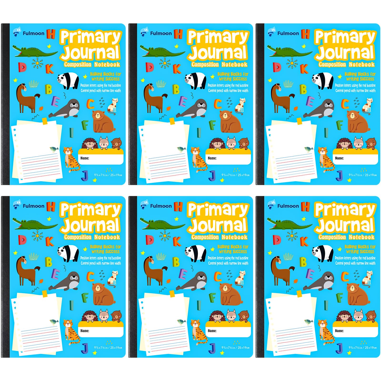 Fulmoon 6 Pcs Primary Composition Notebook K-2 with Picture Space Primary Journal Grades K-2 Draw and Write Journal Composition Book for Preschool Classroom, 80 Sheet (Blue)