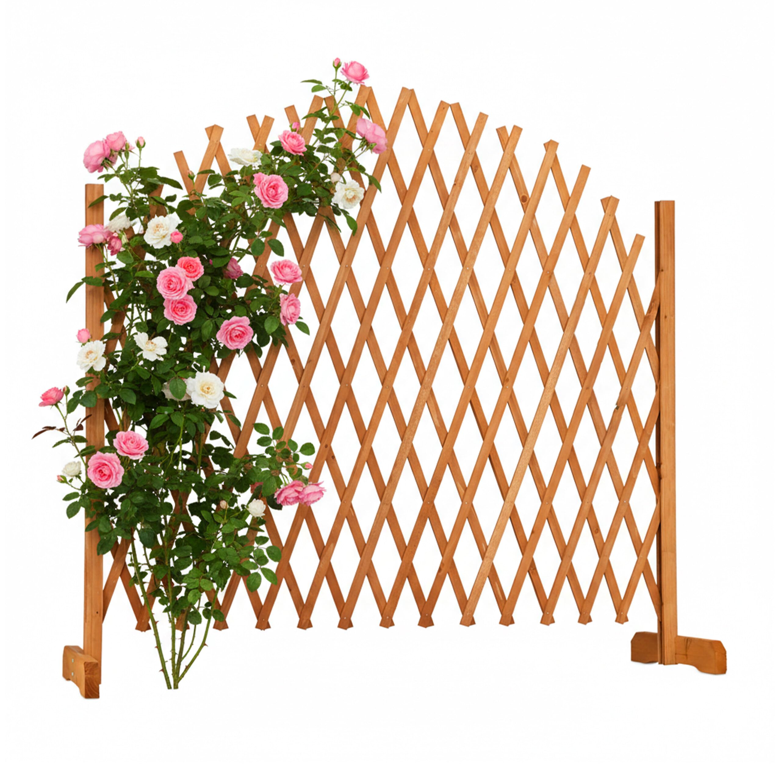 Relaxdays Enrejado de Madera, Extensible, 200 cm, para Plantas trepadoras, de pie, jardín, balcón, terraza, Color Naranja