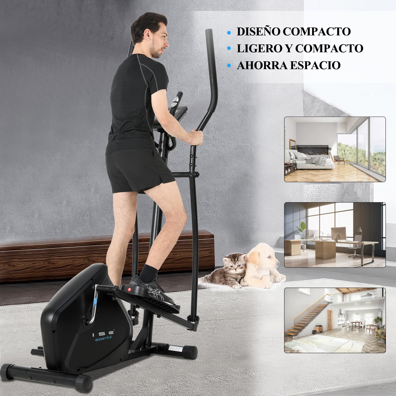 ISE Bicicleta Elíptica para casa con zancada de 28 cm, eliptica con, 8 Niveles de Sistema magnético Externo bidireccional, elipticas Fitness casa con LCD Pantalla y sensores de Pulso