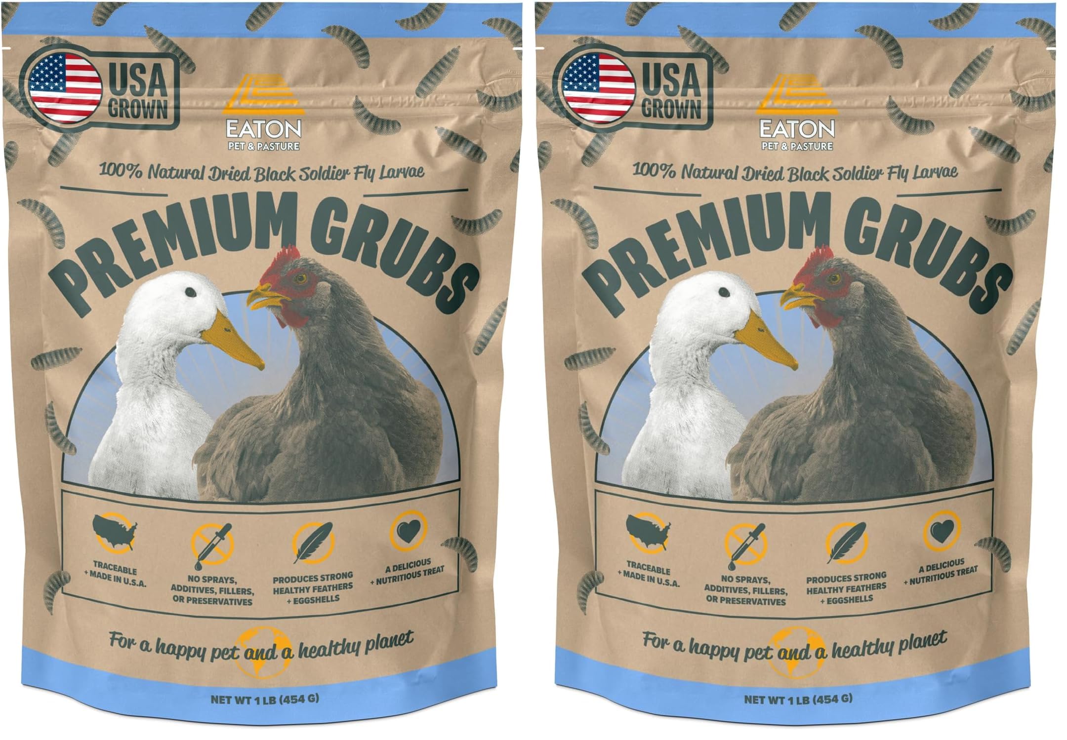 Eaton Pet and Pasture Premium Grubs, USA Grown Dried Black Soldier Fly Larvae, High Calcium Treat for Chickens, Ducks, Wild Birds (1 LB) (Pack of 2)