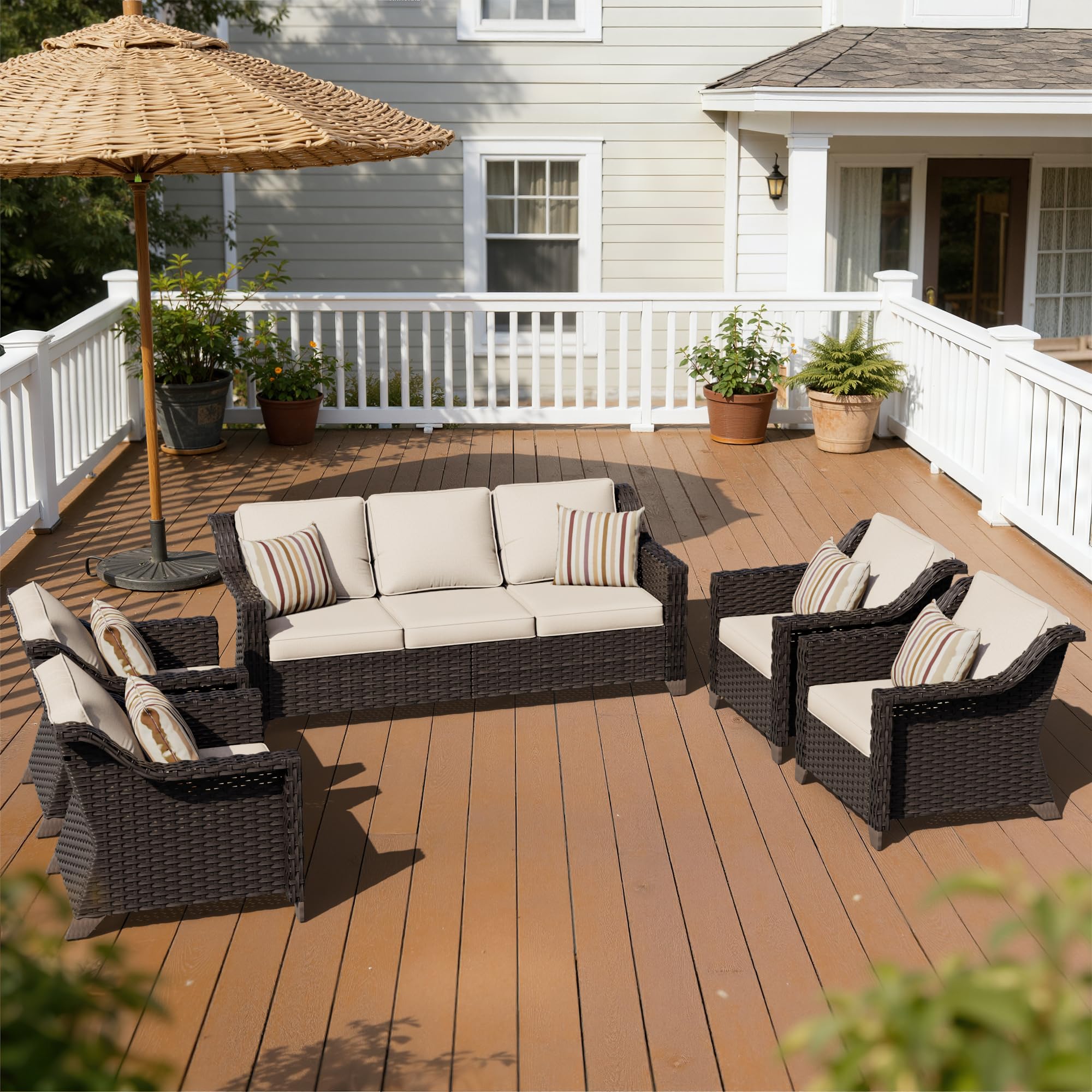 5 Piece Patio Furniture Set, Wicker Outdoor Conversation Set