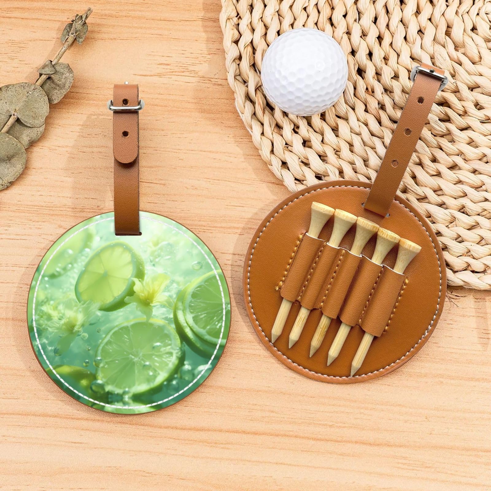 Fresh Lime Brown Printed golf tee storage bag - portable design, easy to organize tee
