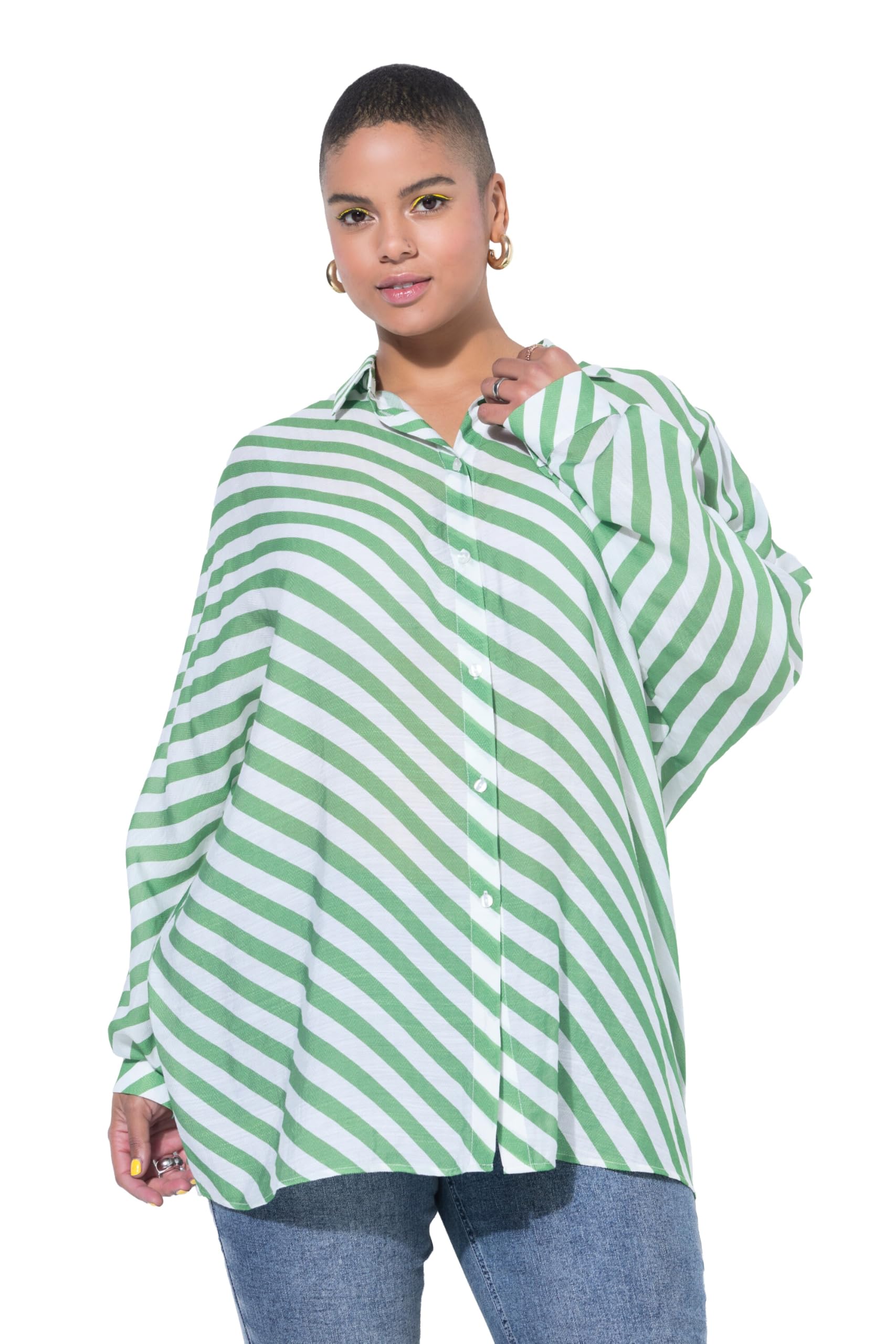 Studio Untold Damen große Größen Übergrößen Plus Size Hemd, leicht transparent, Streifen, Fledermausärmel 842392