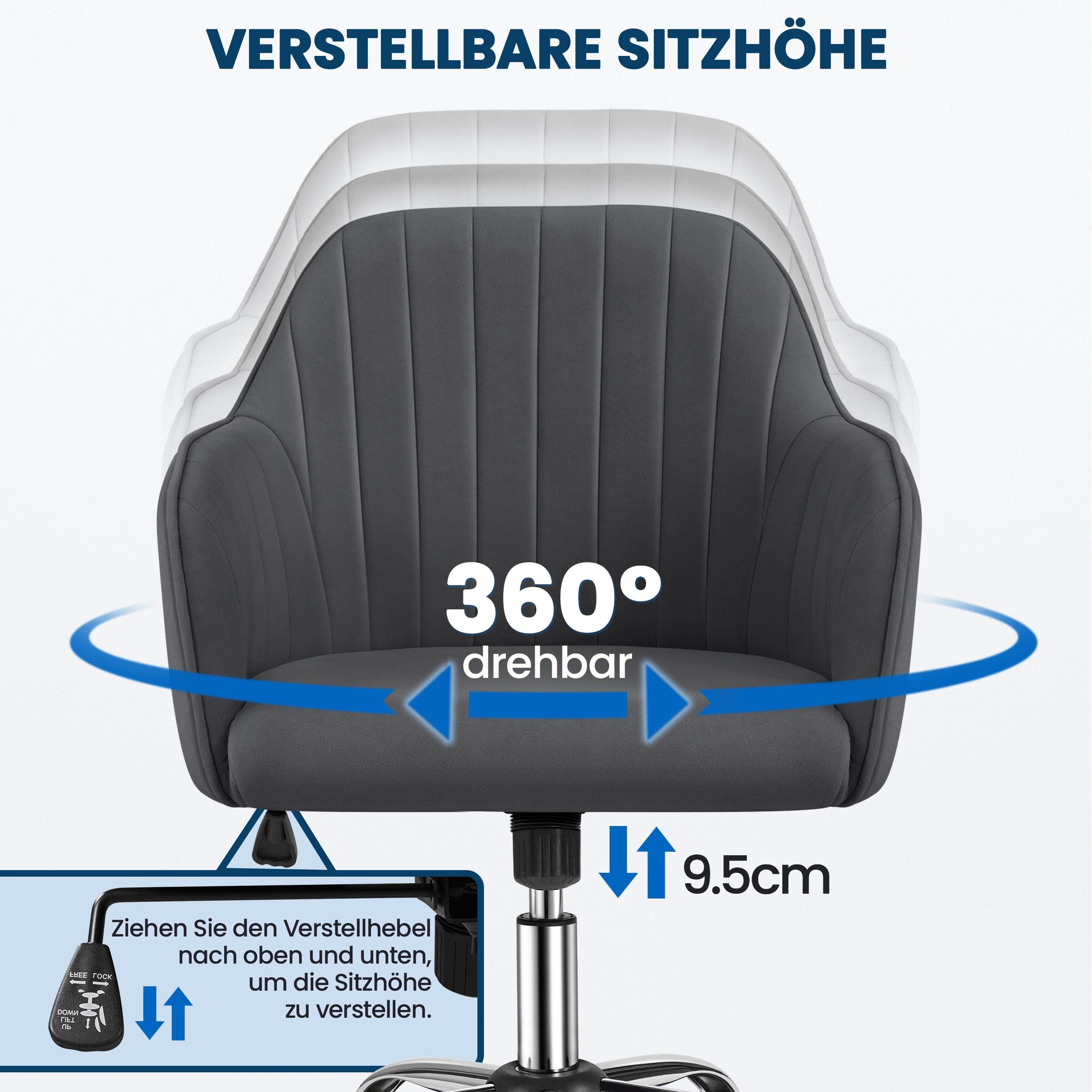 Yaheetech Homeoffice Stuhl, höhenverstellbar Schminkstuhl, Dunkelgrau | Schreibtischstuhl mit atmungsaktivem Stoff, Bürostuhl mit Armlehnen, für Arbeitszimmer, Schlafzimmer, bis 136 kg belastbar