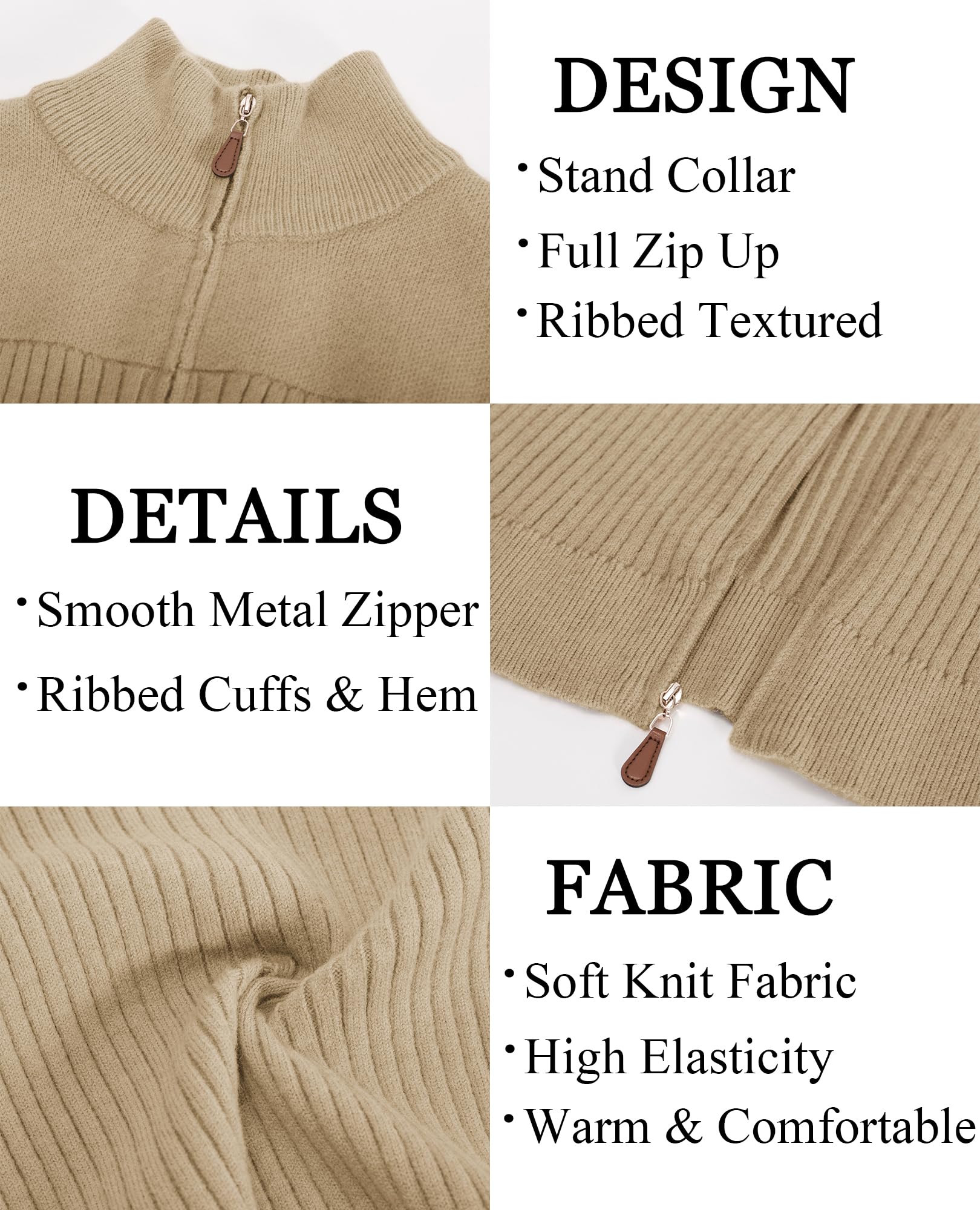 PJ PAUL JONES Cardigan à fermeture éclair intégrale pour homme - Col montant - Coupe droite
