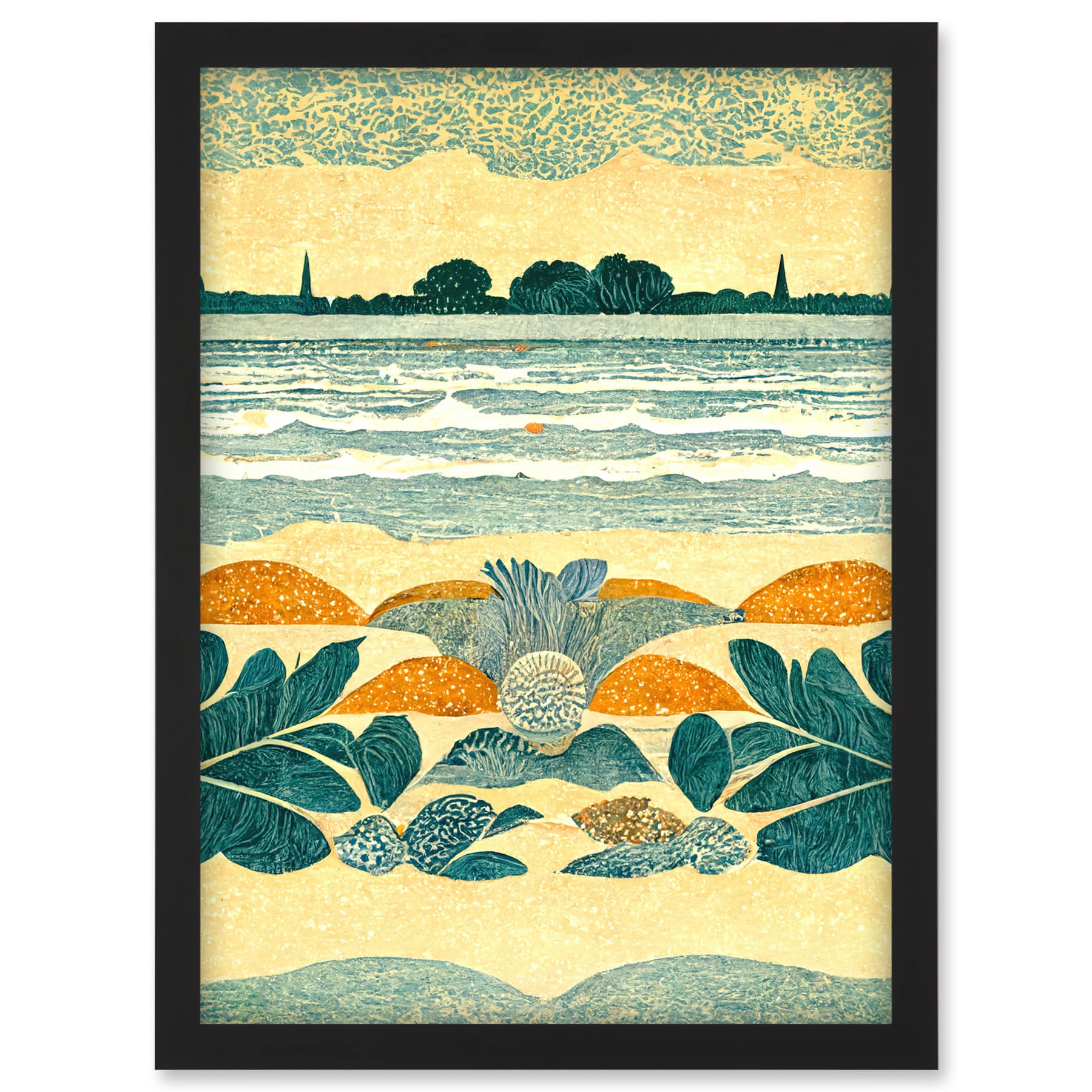Doppelganger33 LTD Seaweed Sunshine And Seashells Beach Scene Seascape Artwork Framed A3 Wall Art Print