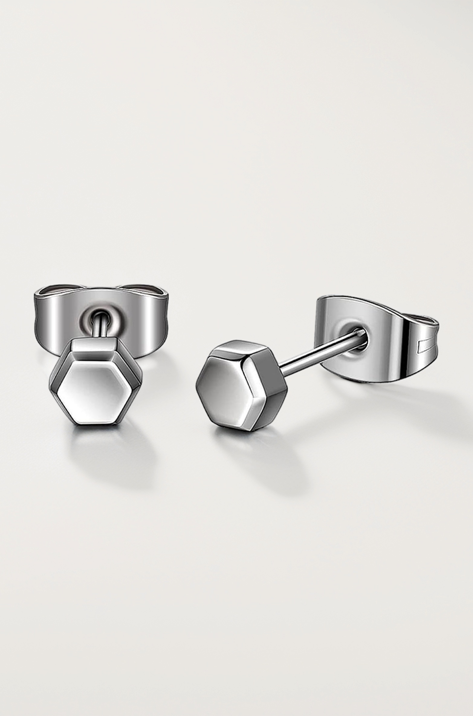 Titanium Tiny Hexagon Stud Earrings Hypoallergenic for Women Girls High Polished