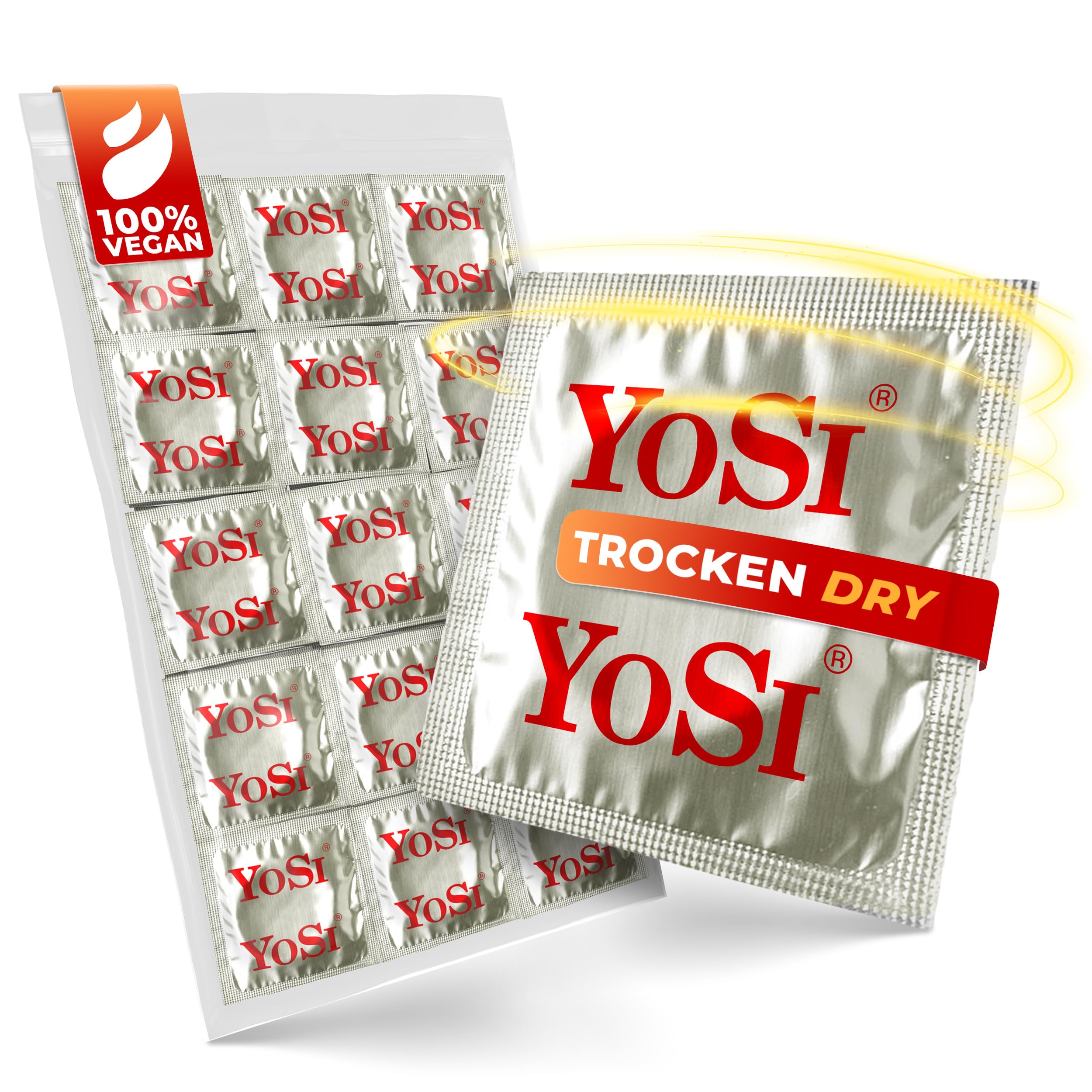 200 préservatifs de marque YOSI « Dry » - sans lubrifiant - ajustement régulier - largeur de 53 mm - préservatifs de marque secs - préservatifs pour hommes - 200 pièces (4 x 50 pièces)