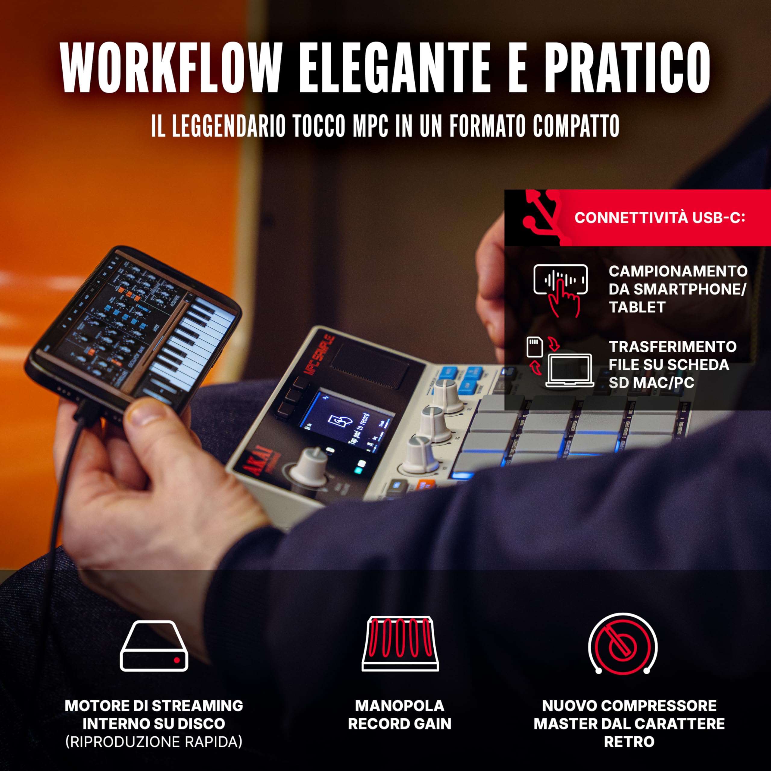 Sampler Akai Professional MPC Standalone con Batteria Ricaricabile USB-C