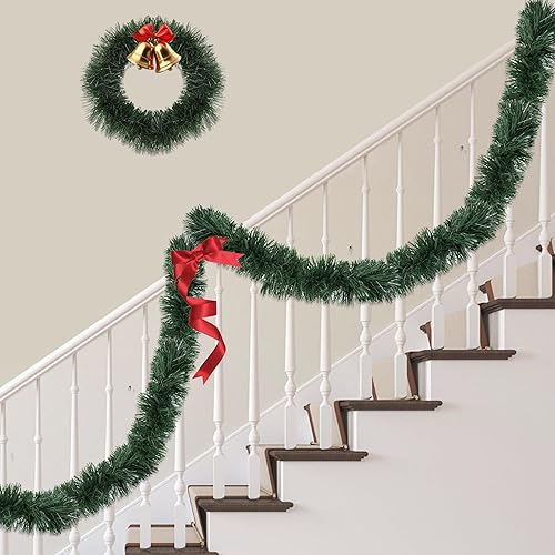 Miniatura 4 de Guirnalda de Navidad de 50 pies, guirnalda de pino verde artificial para decoraciones de Navidad, guirnalda de Navidad para escaleras, repisa,