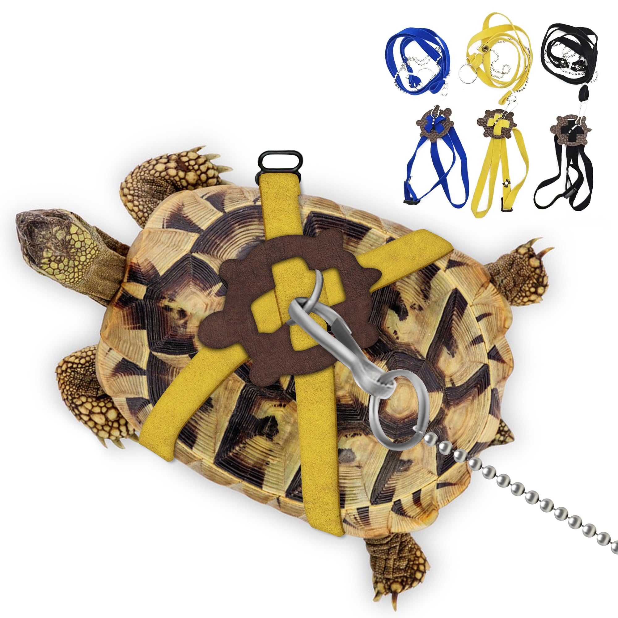HOKABLE Pet Tortoise Leather Harness & Leash - Small Tortoise Supplies, Adjustable Control (M, Yellow)