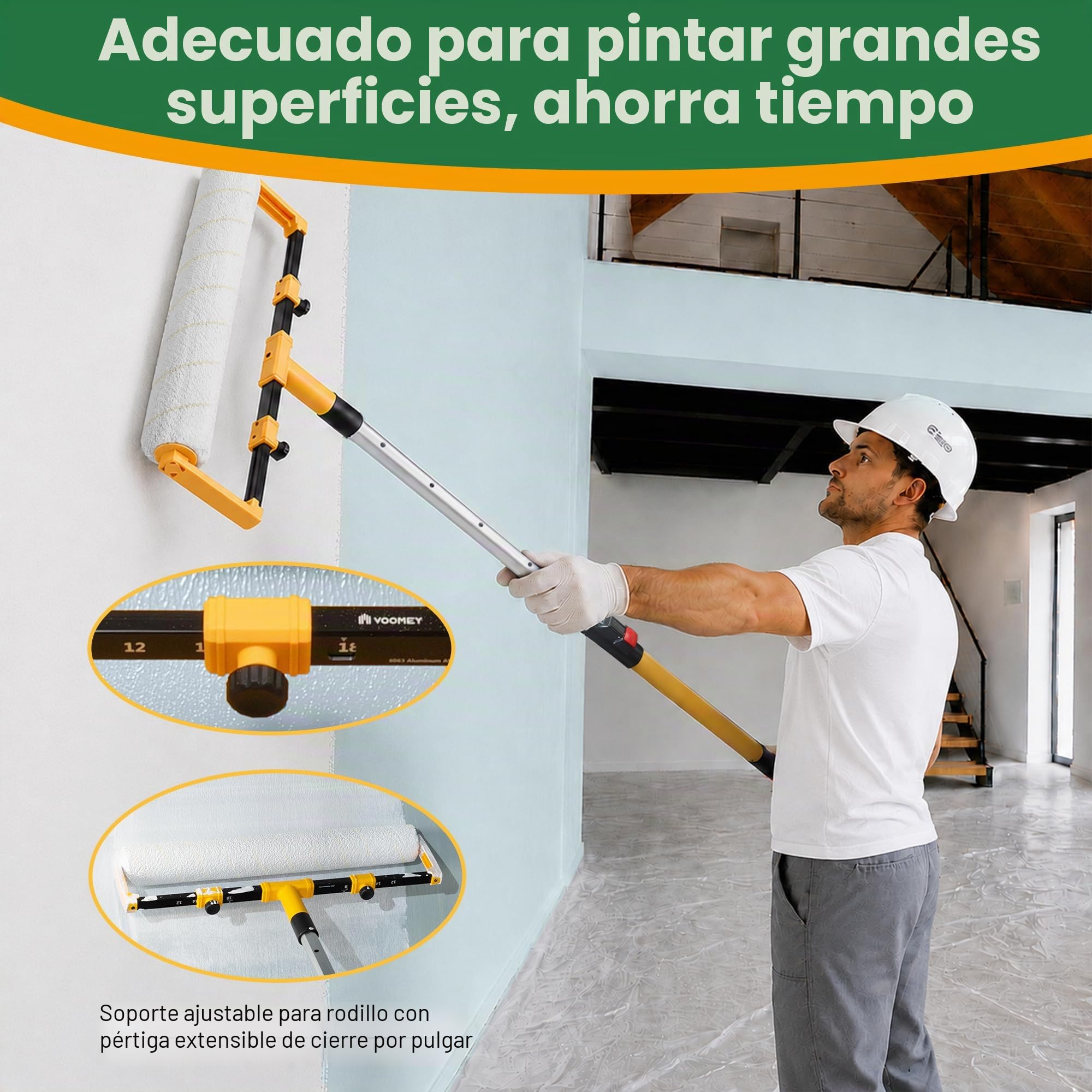 VOOMEY Kit de Rodillo de Pintura de 23 Piezas de 18 Pulgadas, Balde de Pintura de 18", Juego de Rodillos de Pintura Pequeños, Cubiertas de Rodillo de Pintura de Microfibra, Pértiga de Extensión para